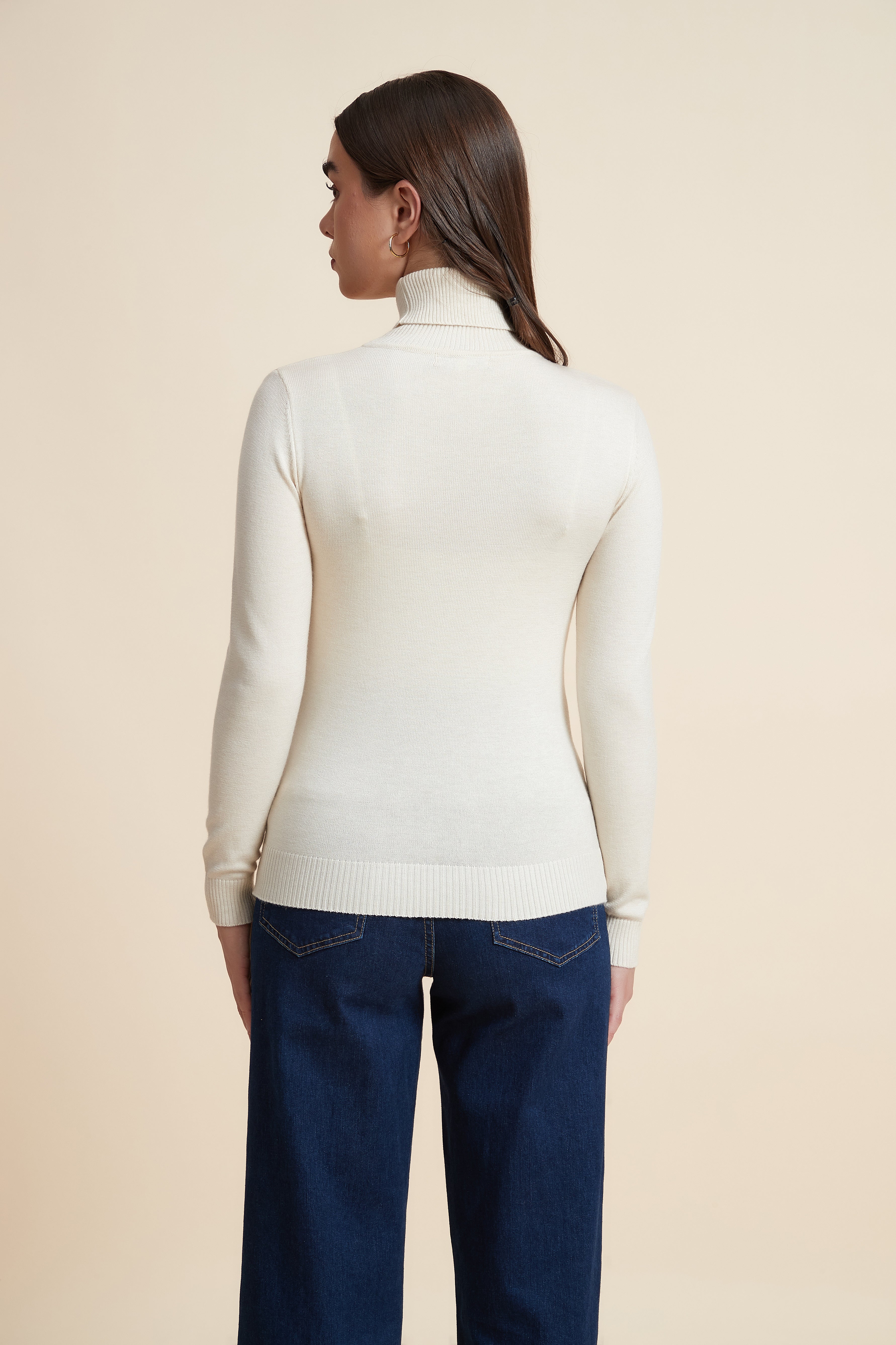 Long Sleeve Solid Blouse with High Neck