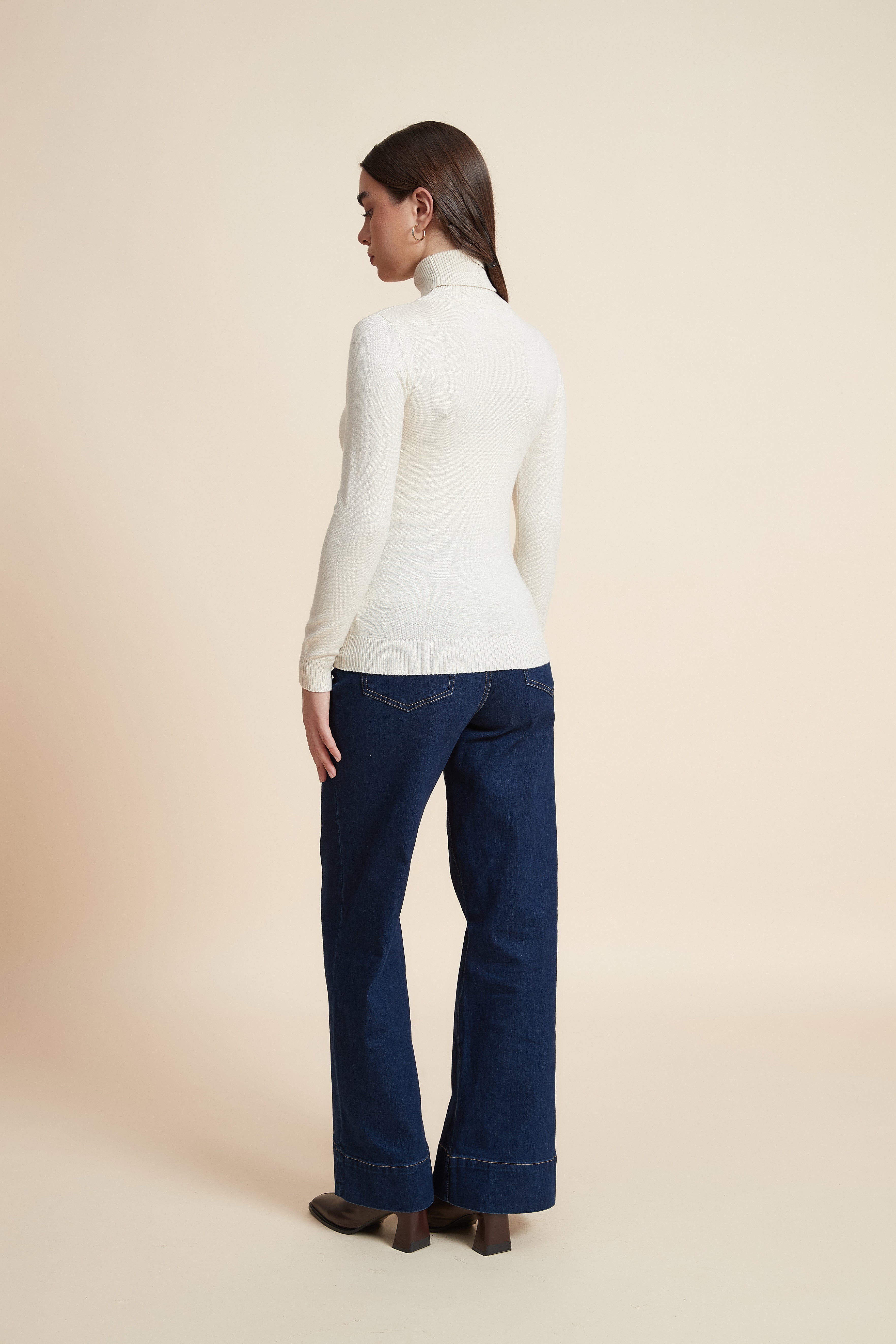 Long Sleeve Solid Blouse with High Neck