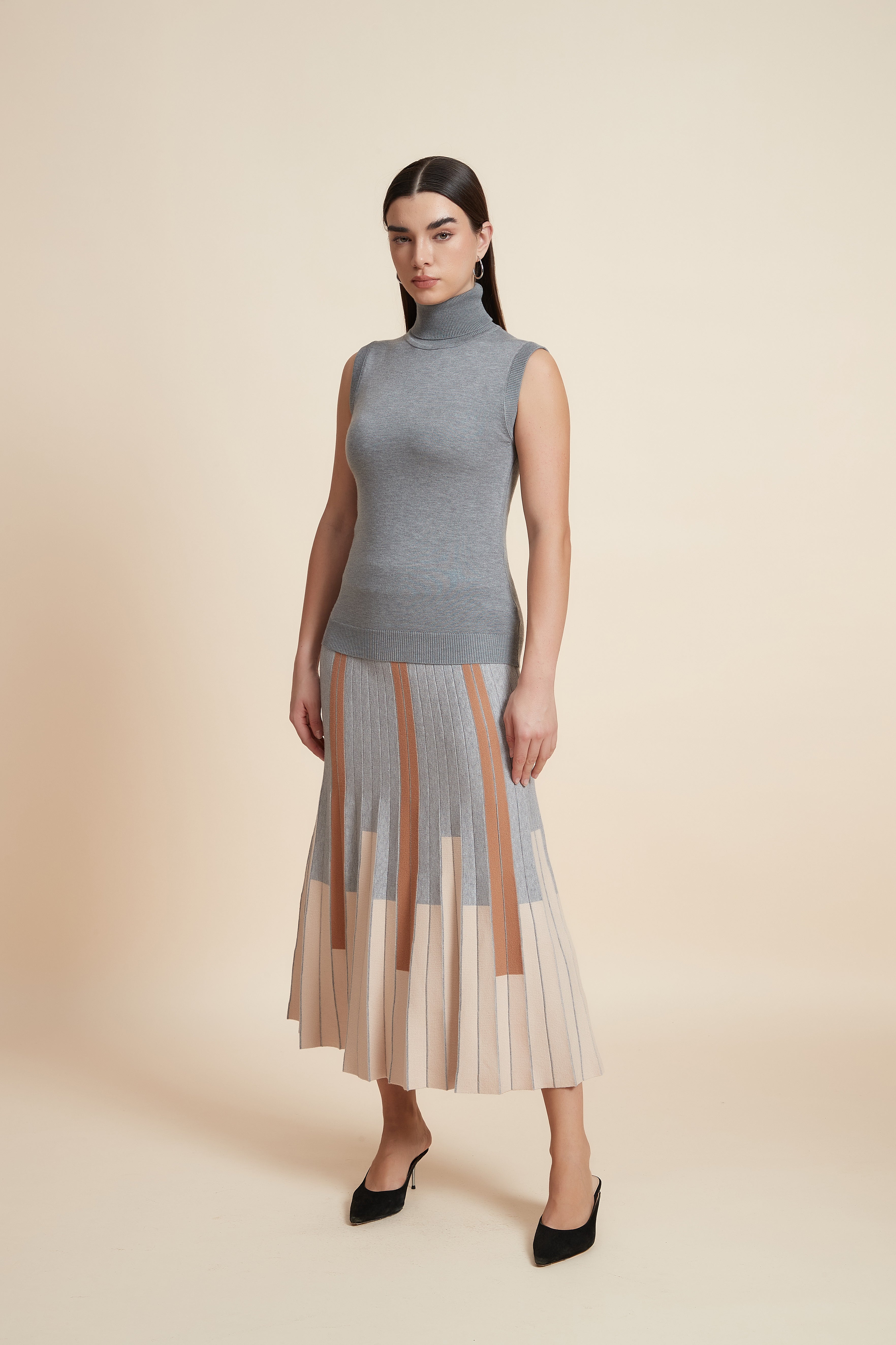 Vertical Striped Midi Skirt