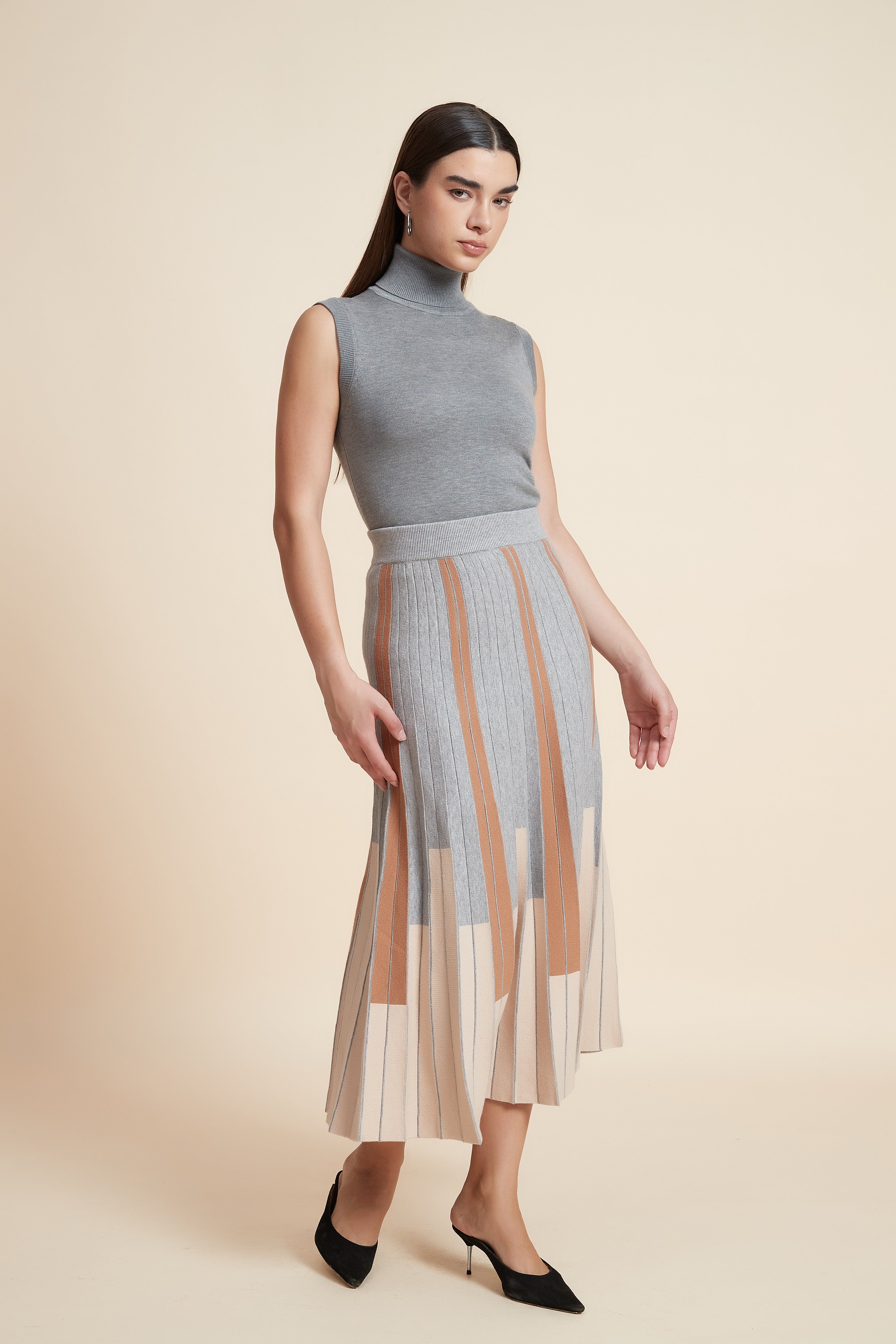 Vertical Striped Midi Skirt
