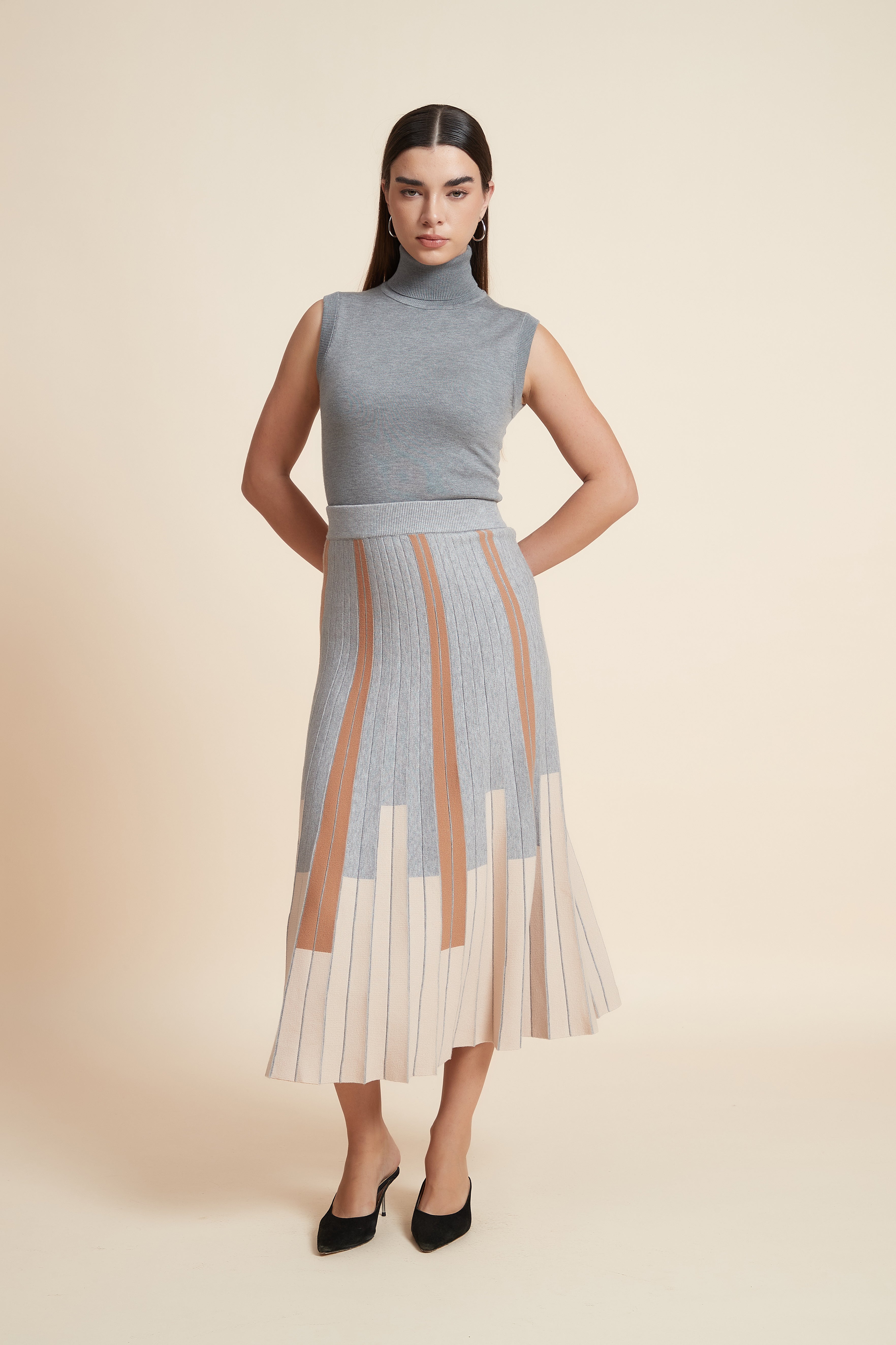 Vertical Striped Midi Skirt