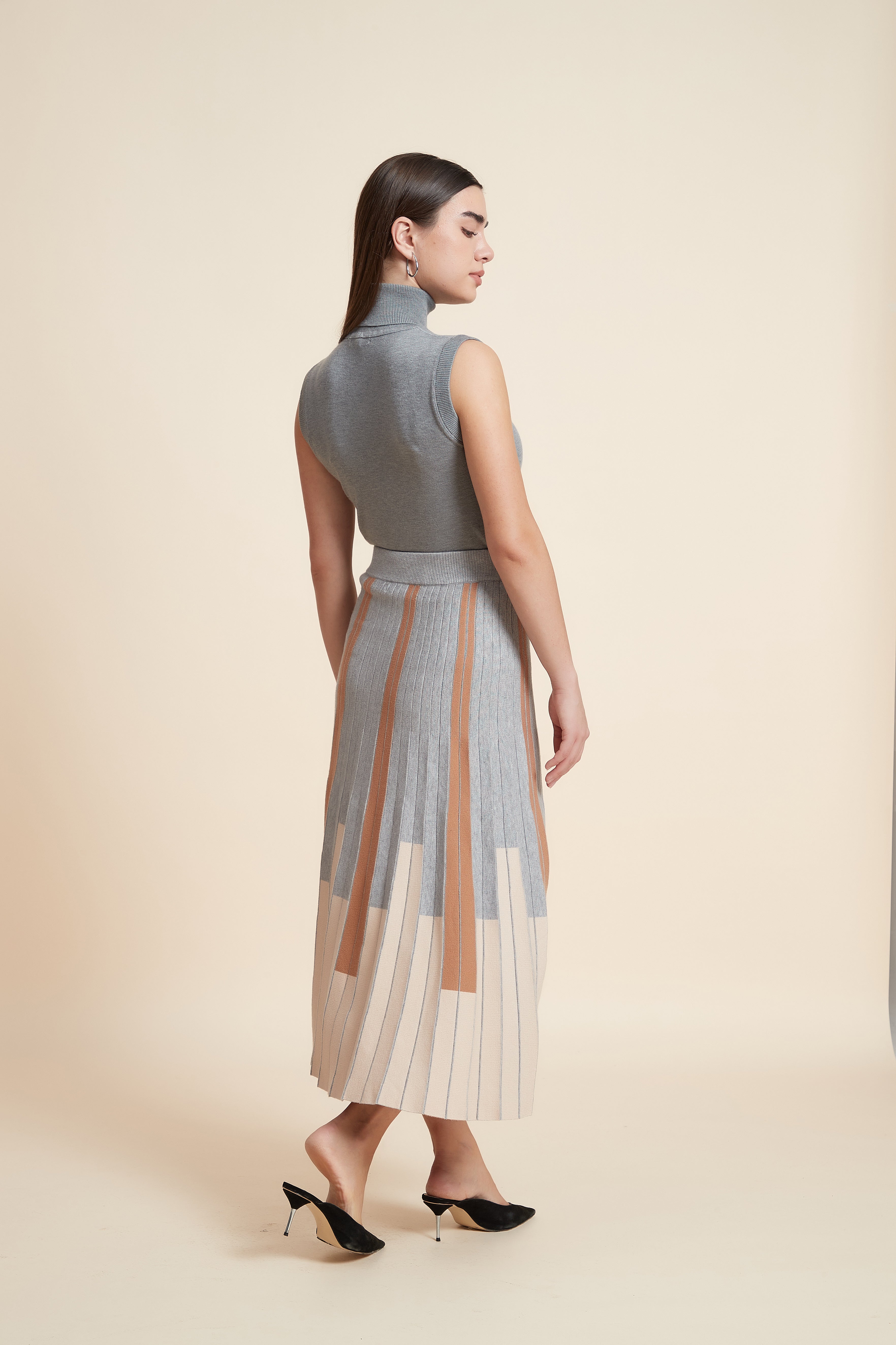 Vertical Striped Midi Skirt