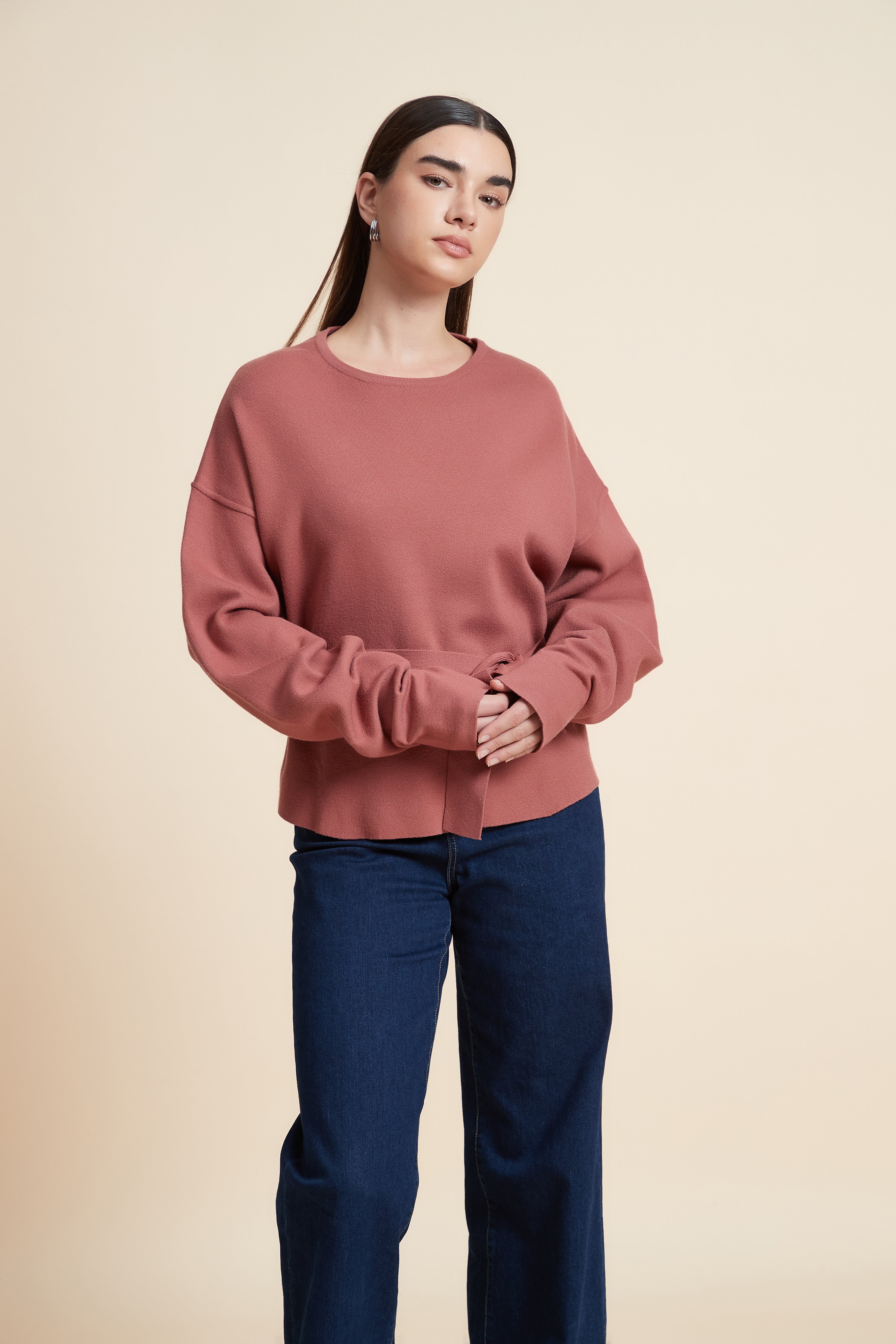 Loose Fit Long Sleeve Plain Sweatshirt