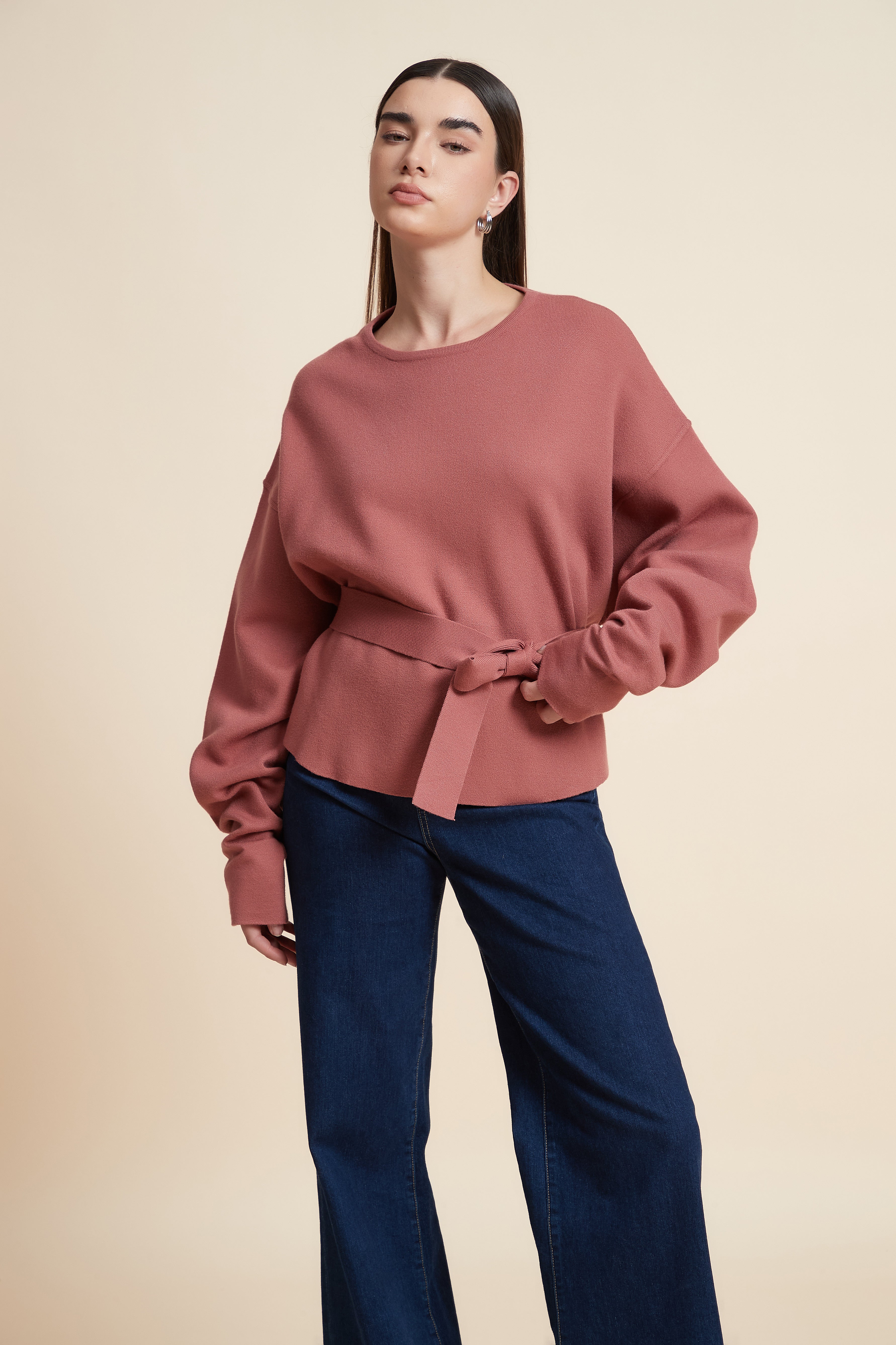 سويت شيرت سادة بكم طويل واسع