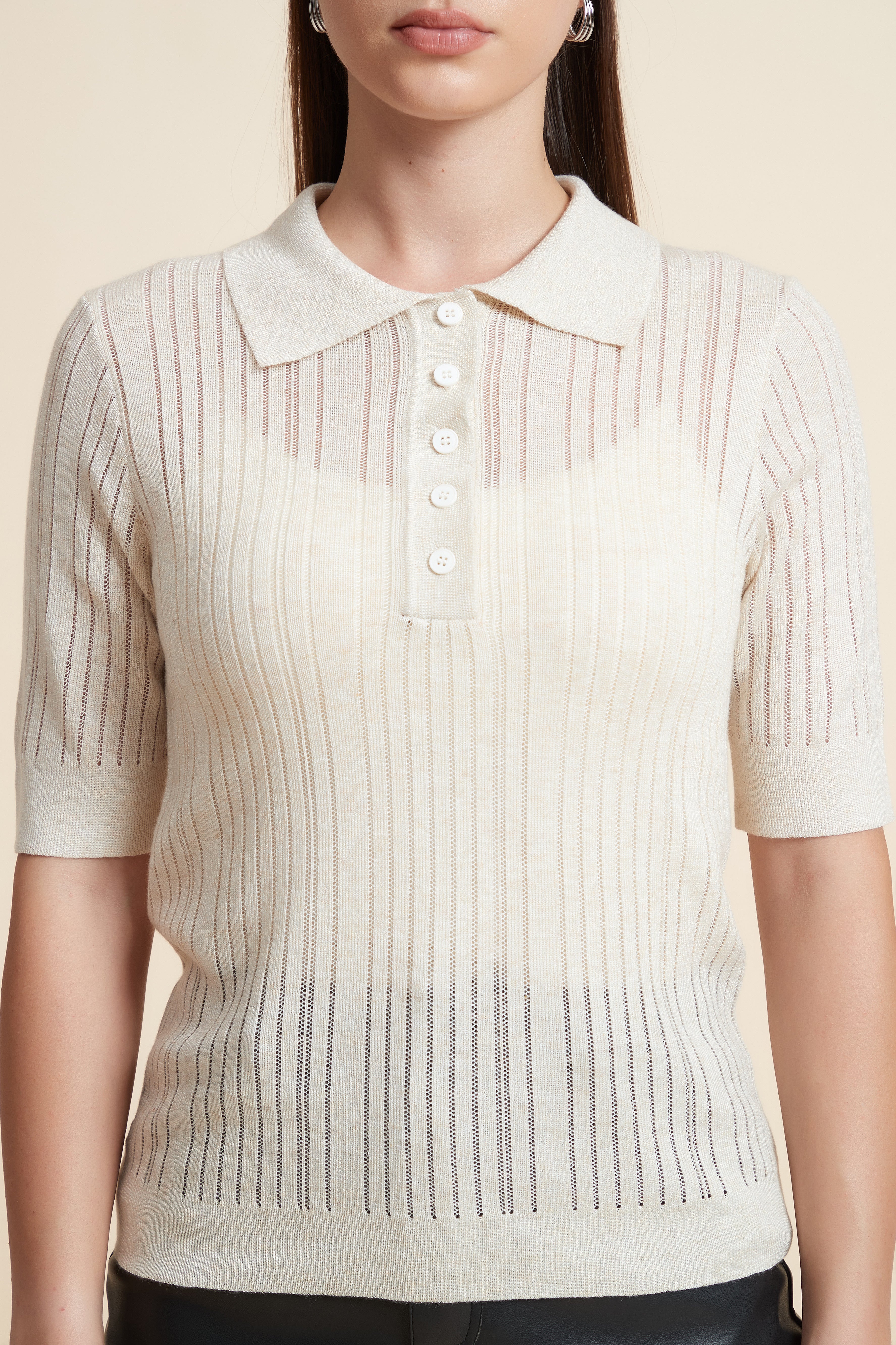 Plain Short Sleeve Shirt Collar Blouse