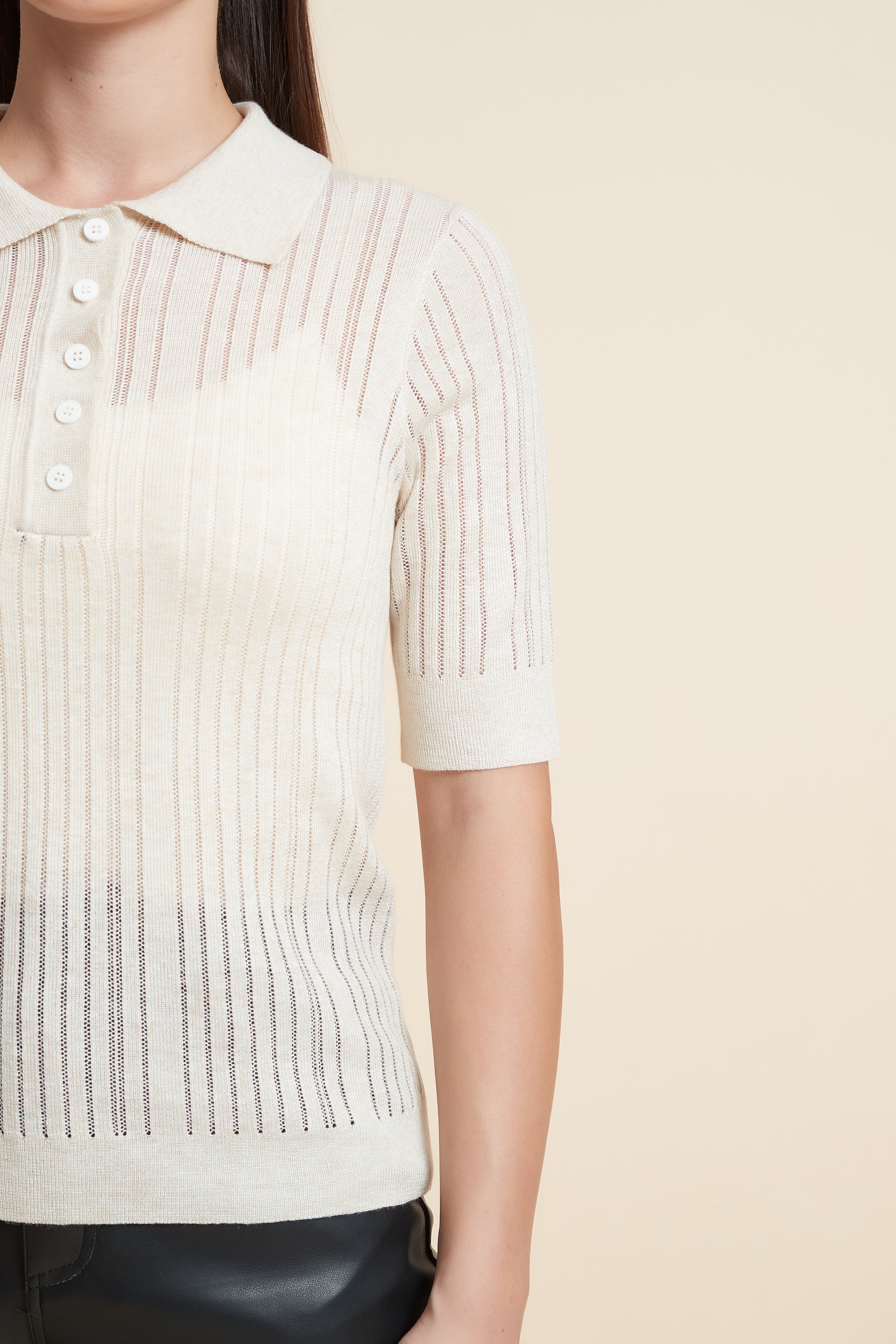 Plain Short Sleeve Shirt Collar Blouse