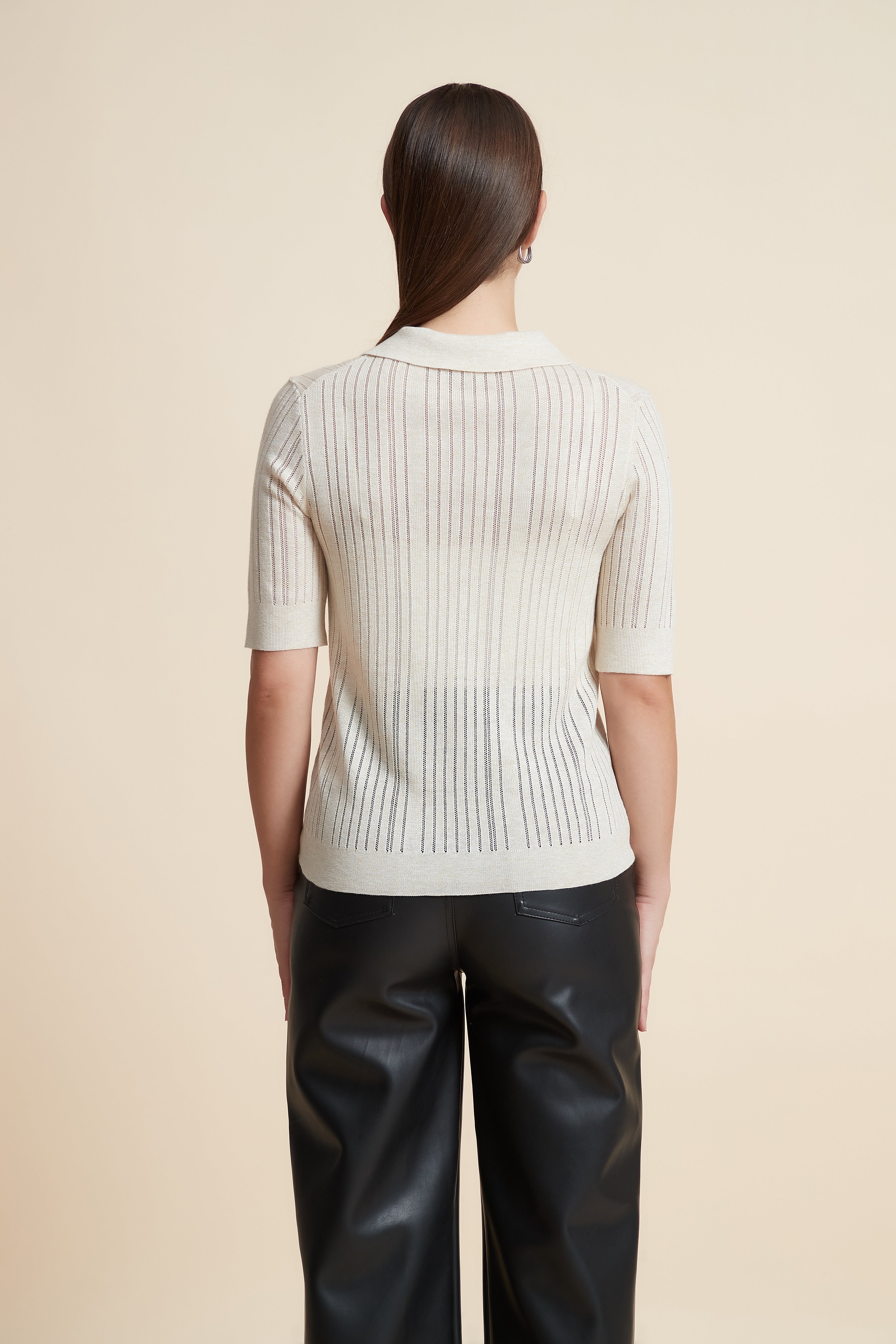 Plain Short Sleeve Shirt Collar Blouse