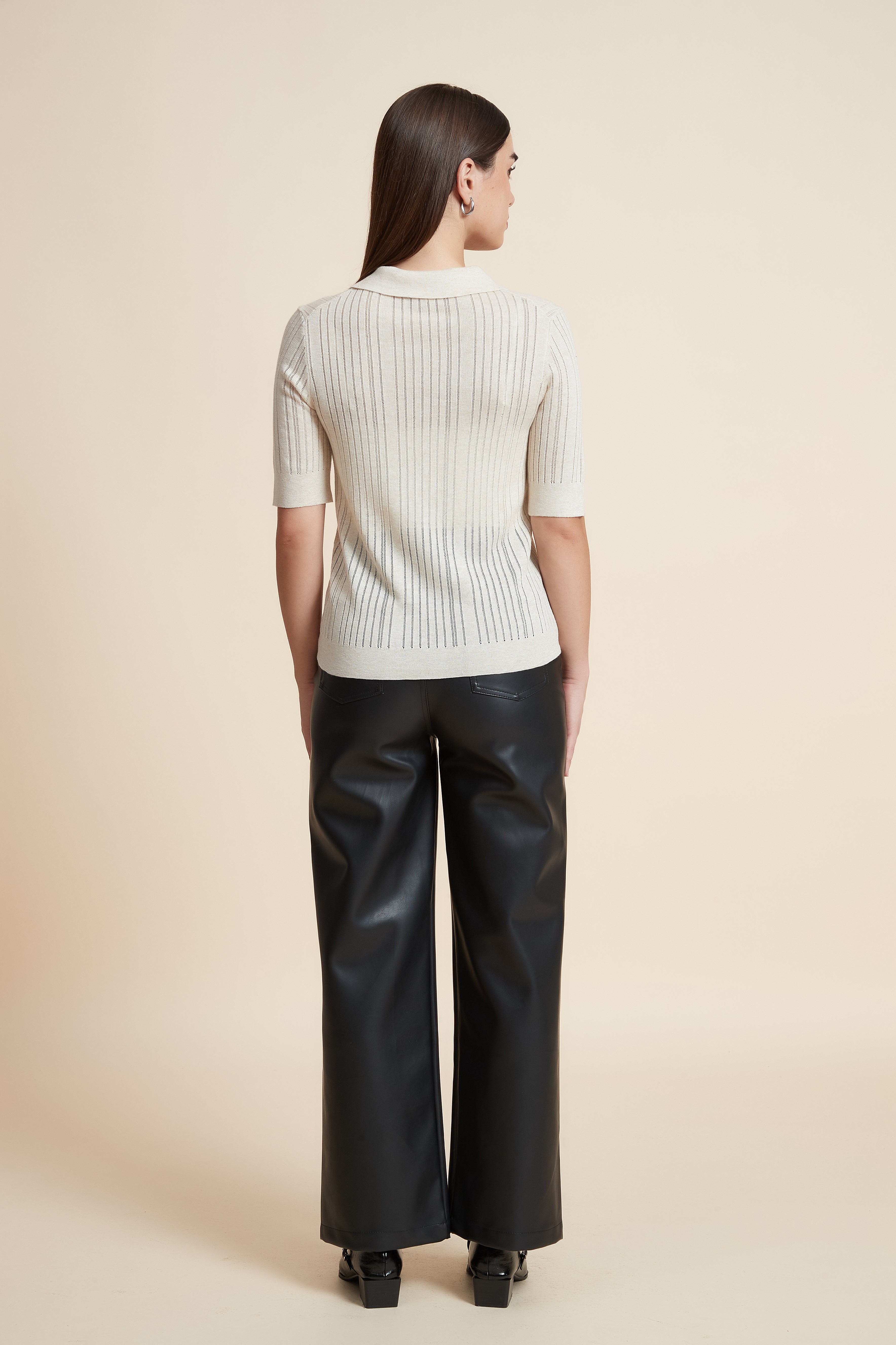 Plain Short Sleeve Shirt Collar Blouse