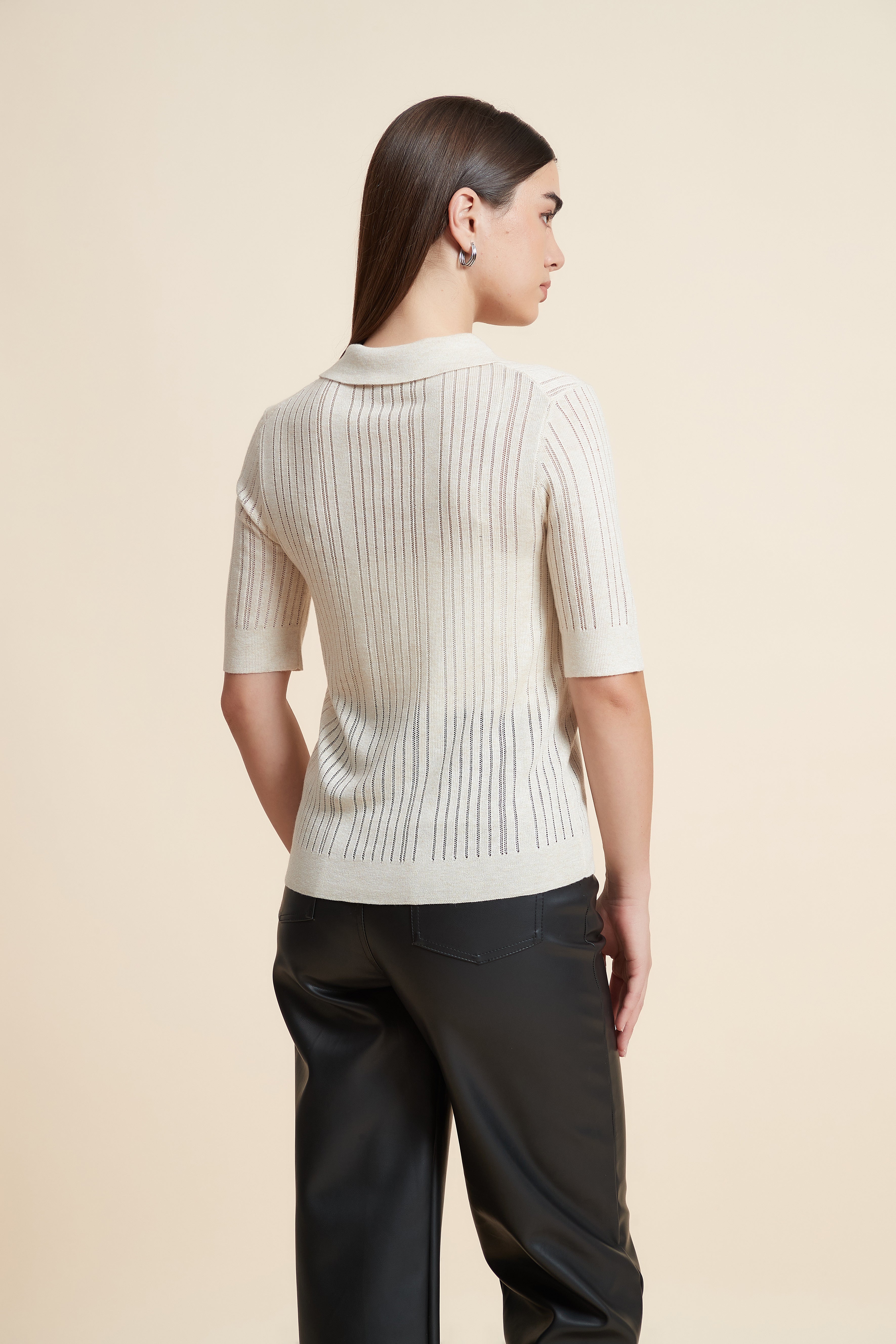 Plain Short Sleeve Shirt Collar Blouse