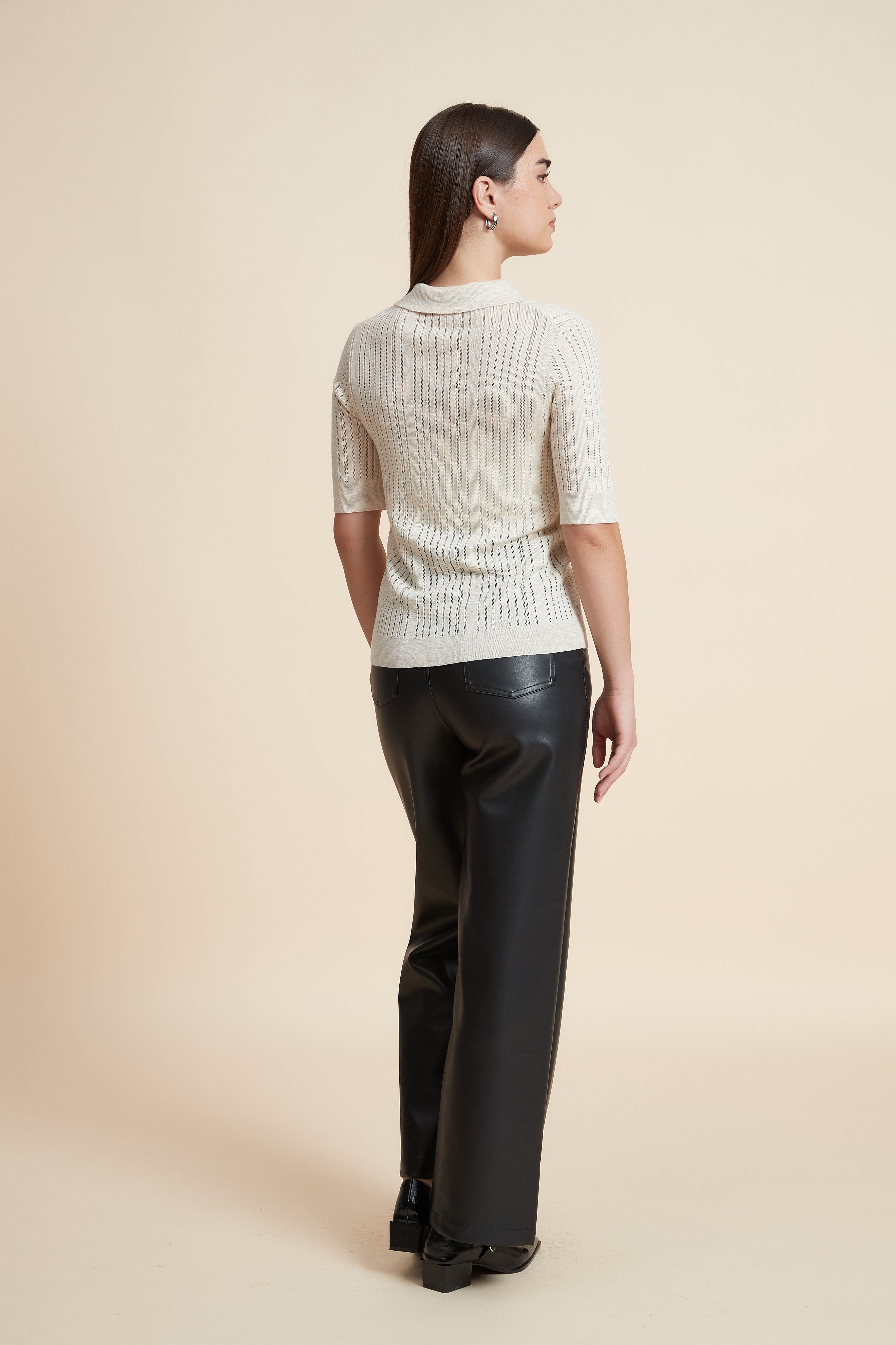 Plain Short Sleeve Shirt Collar Blouse