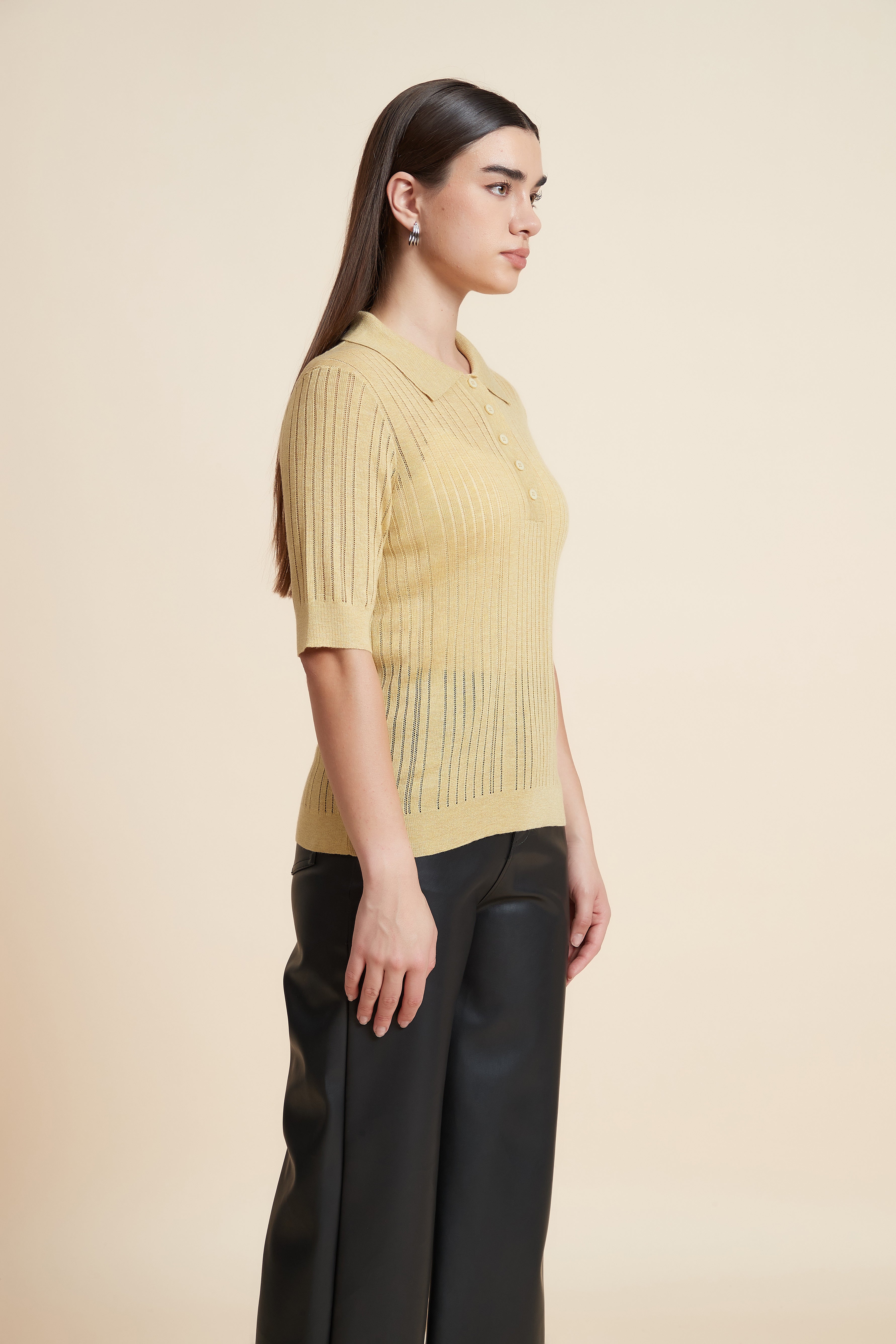 Plain Short Sleeve Shirt Collar Blouse