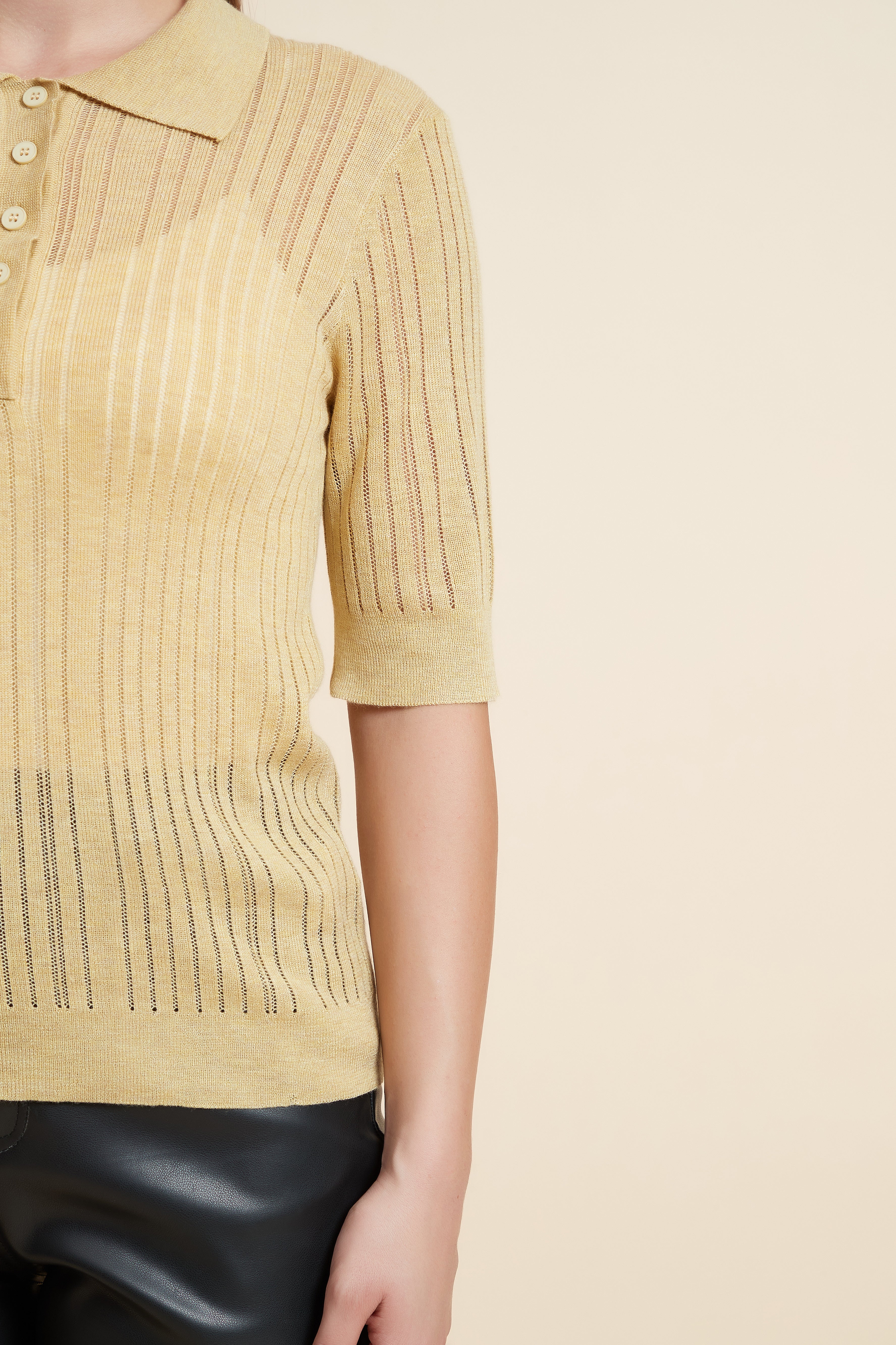 Plain Short Sleeve Shirt Collar Blouse