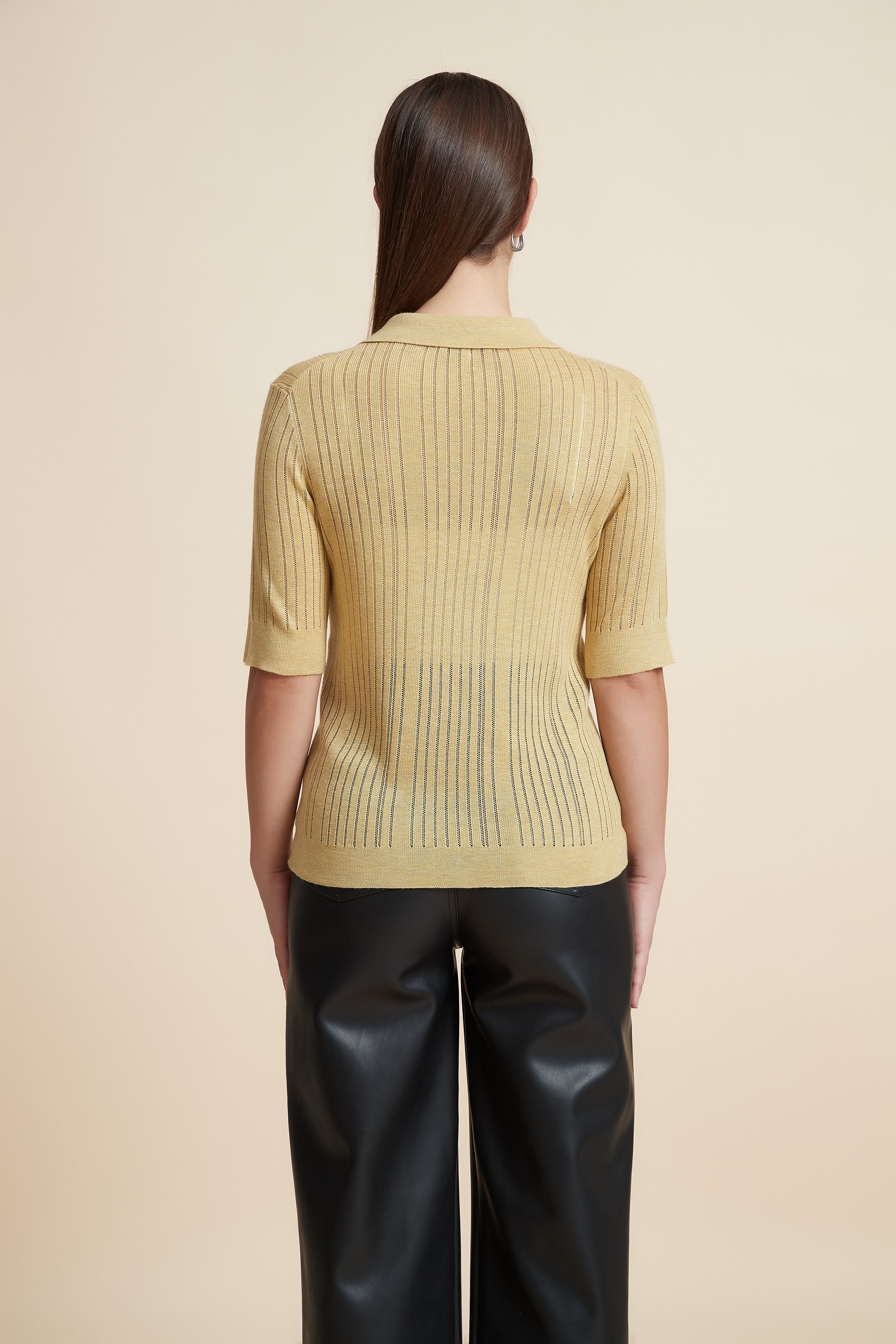 Plain Short Sleeve Shirt Collar Blouse