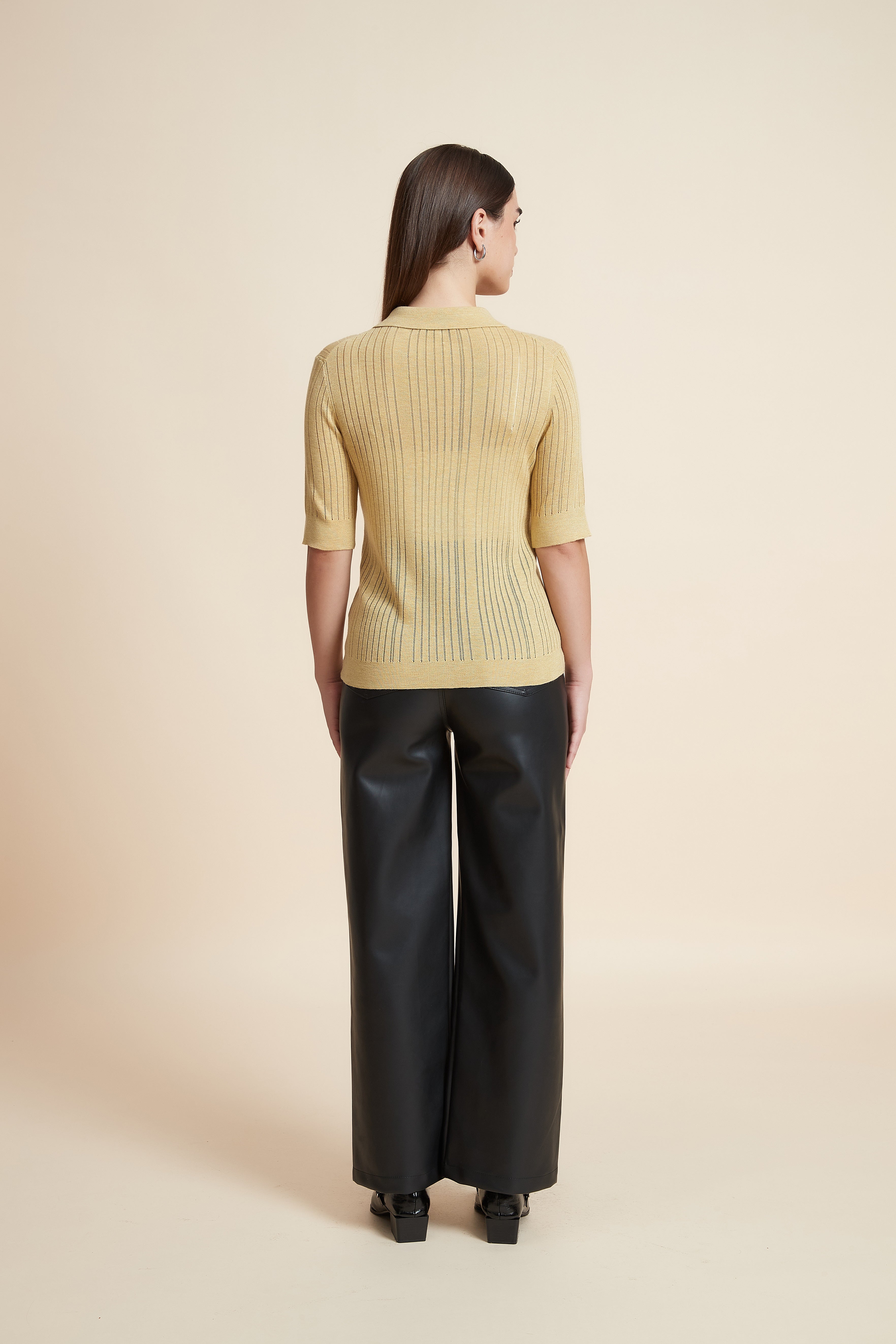 Plain Short Sleeve Shirt Collar Blouse