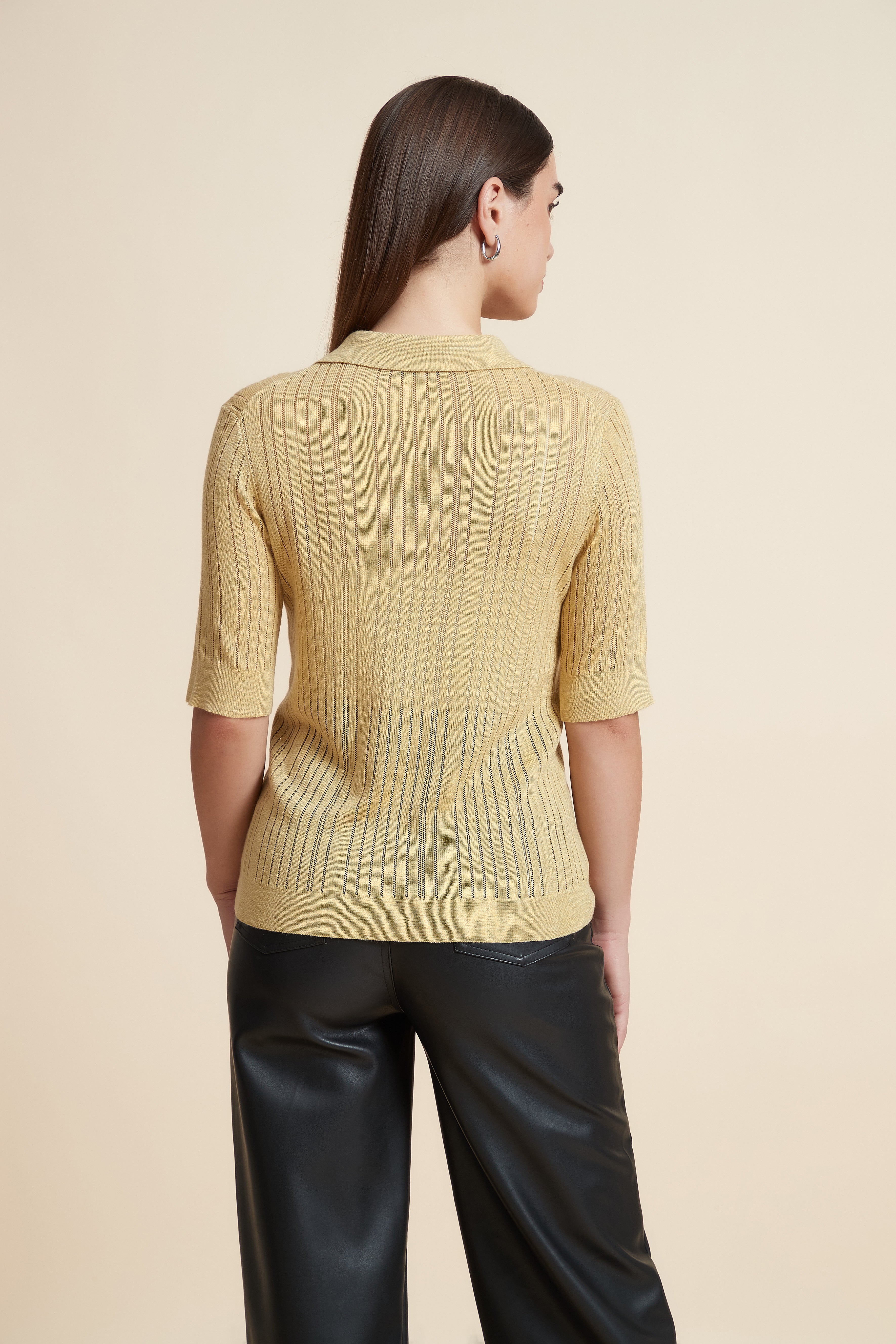 Plain Short Sleeve Shirt Collar Blouse