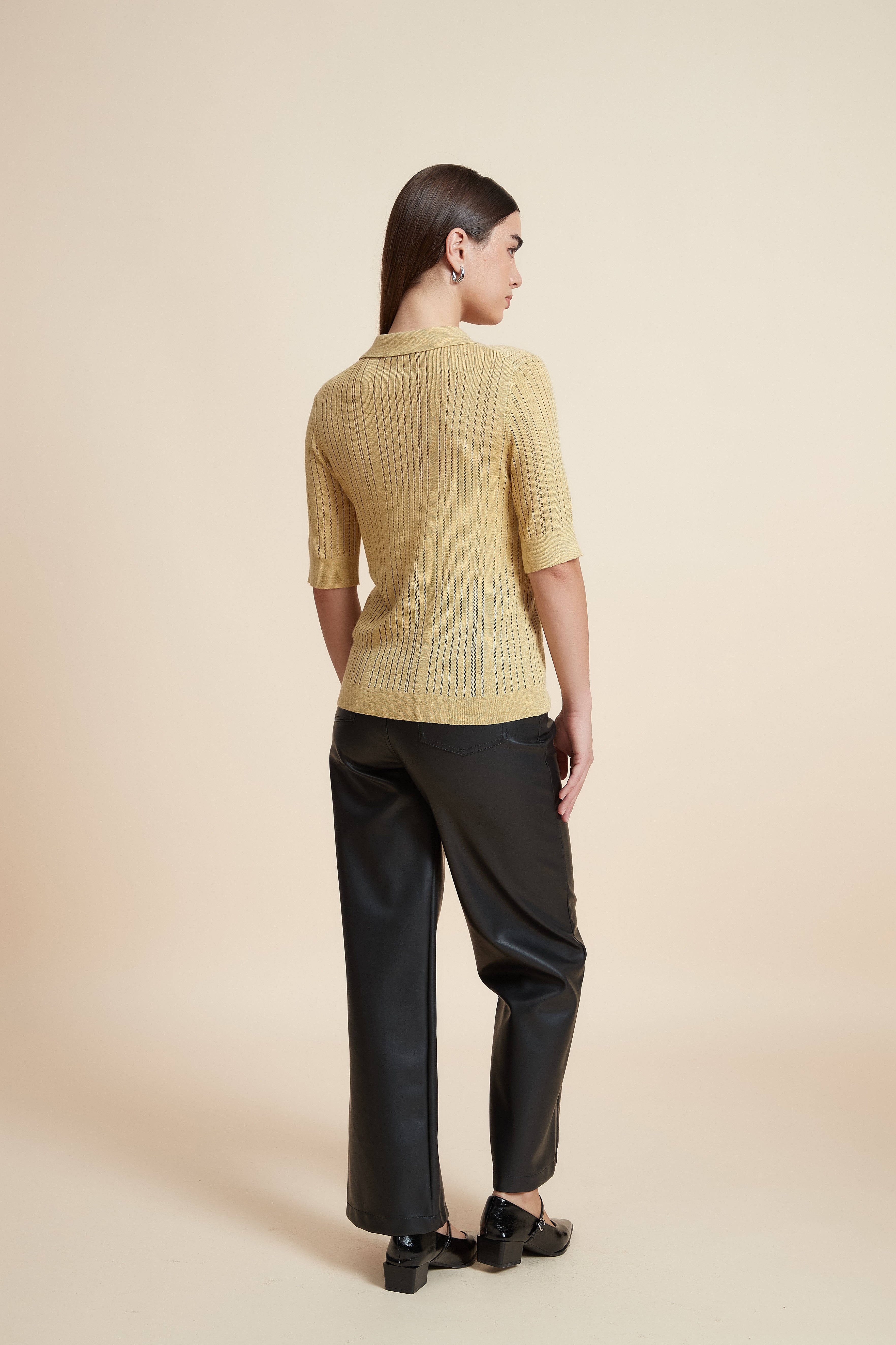 Plain Short Sleeve Shirt Collar Blouse