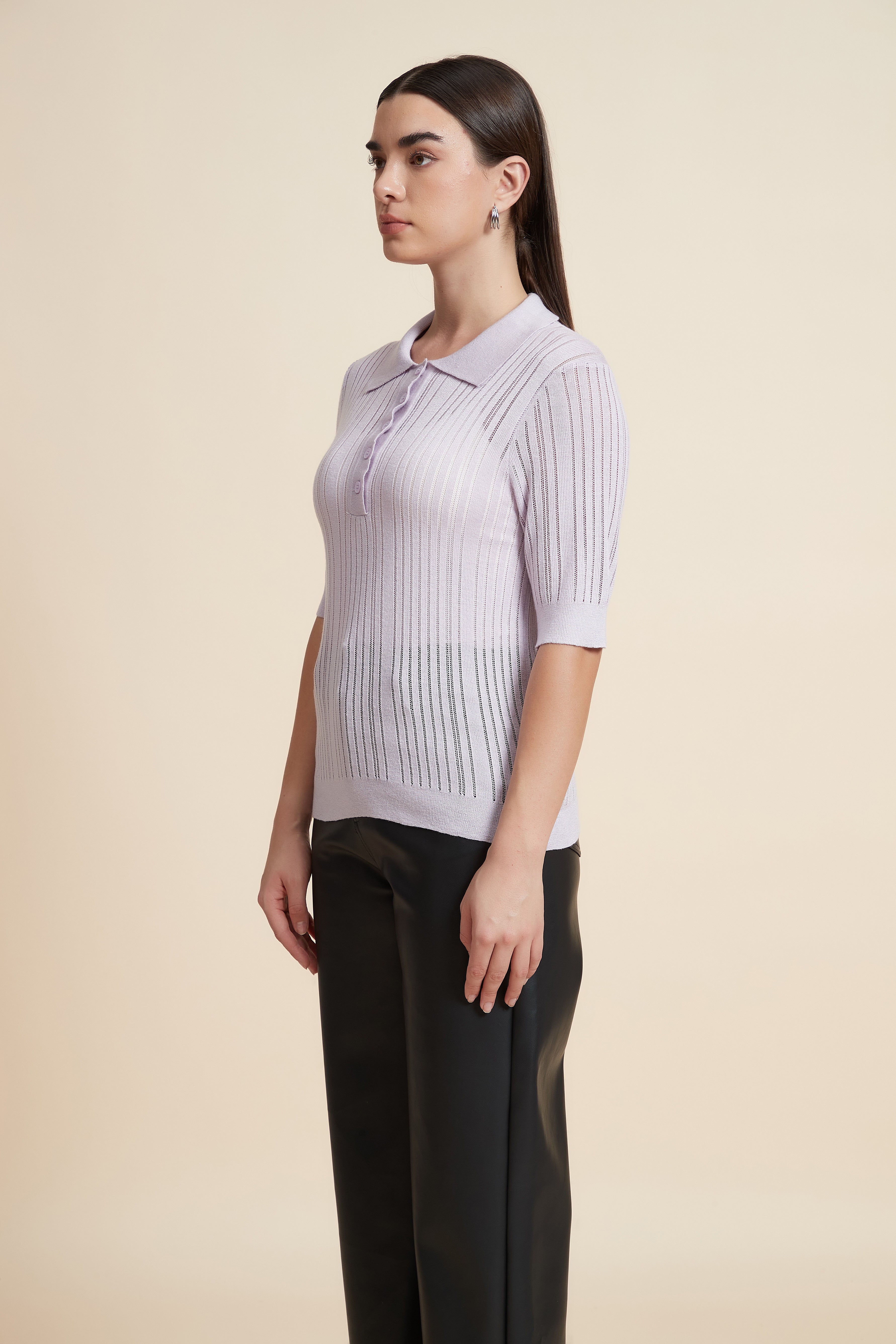 Plain Short Sleeve Shirt Collar Blouse