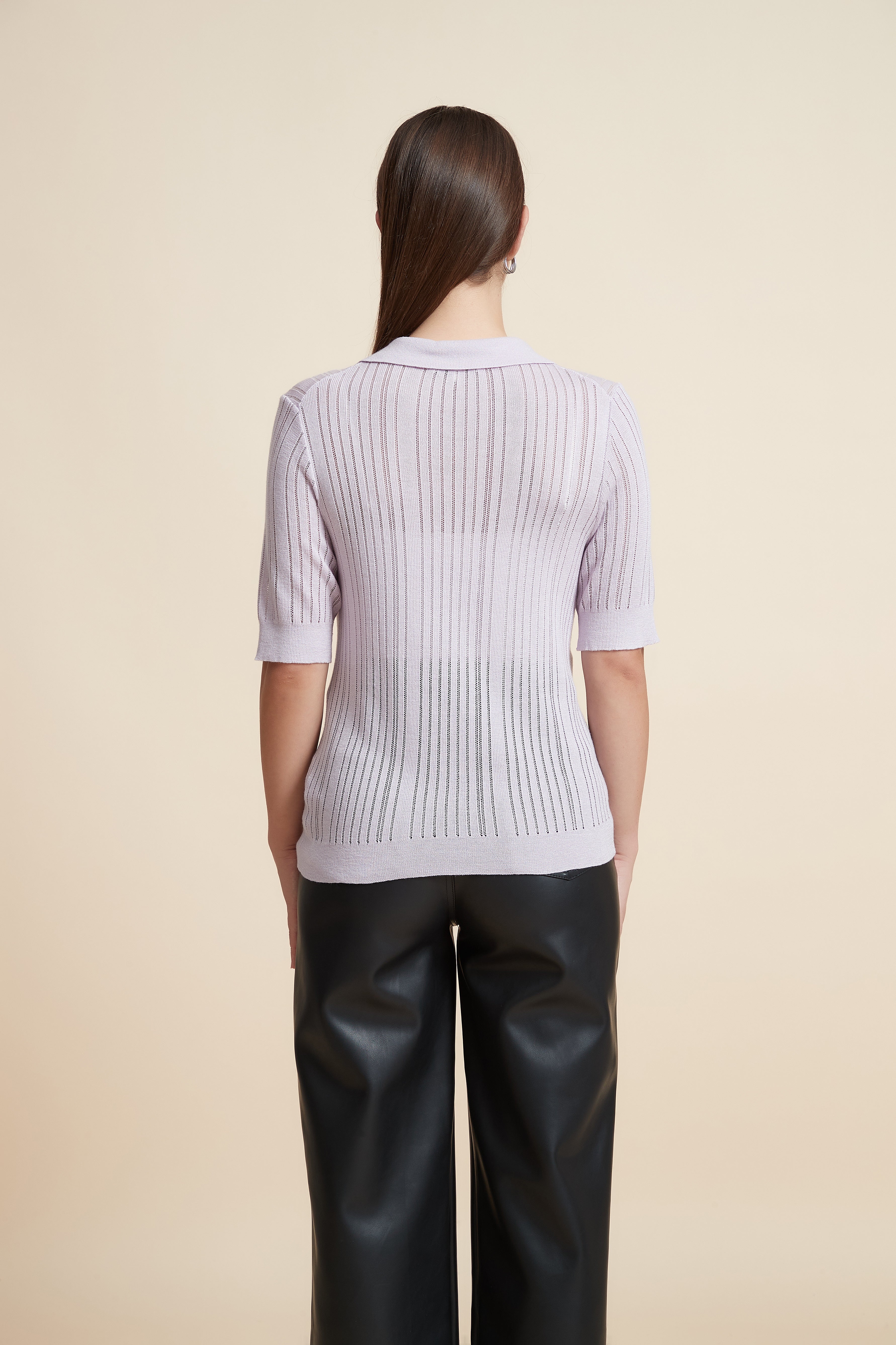 Plain Short Sleeve Shirt Collar Blouse