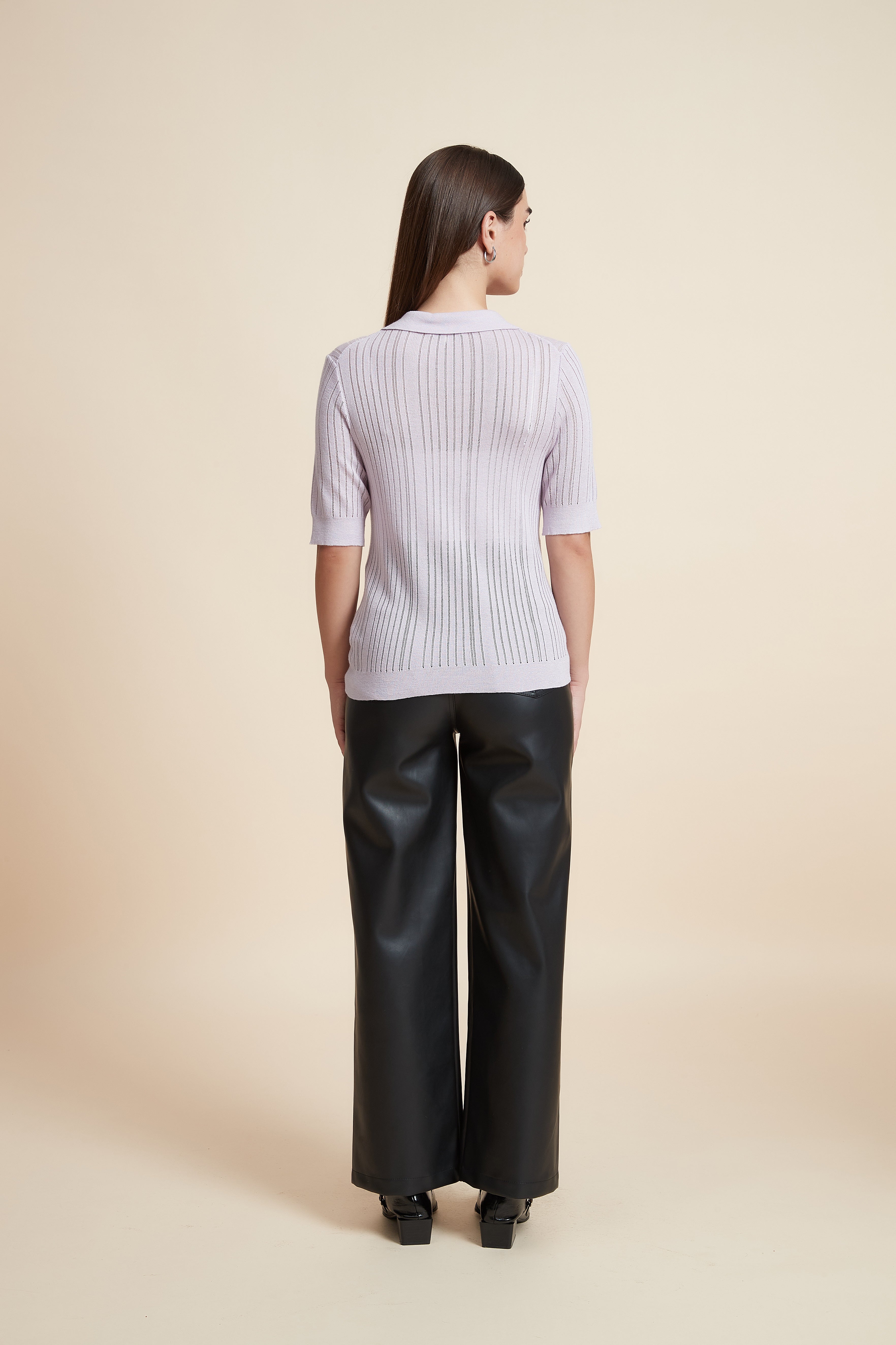 Plain Short Sleeve Shirt Collar Blouse