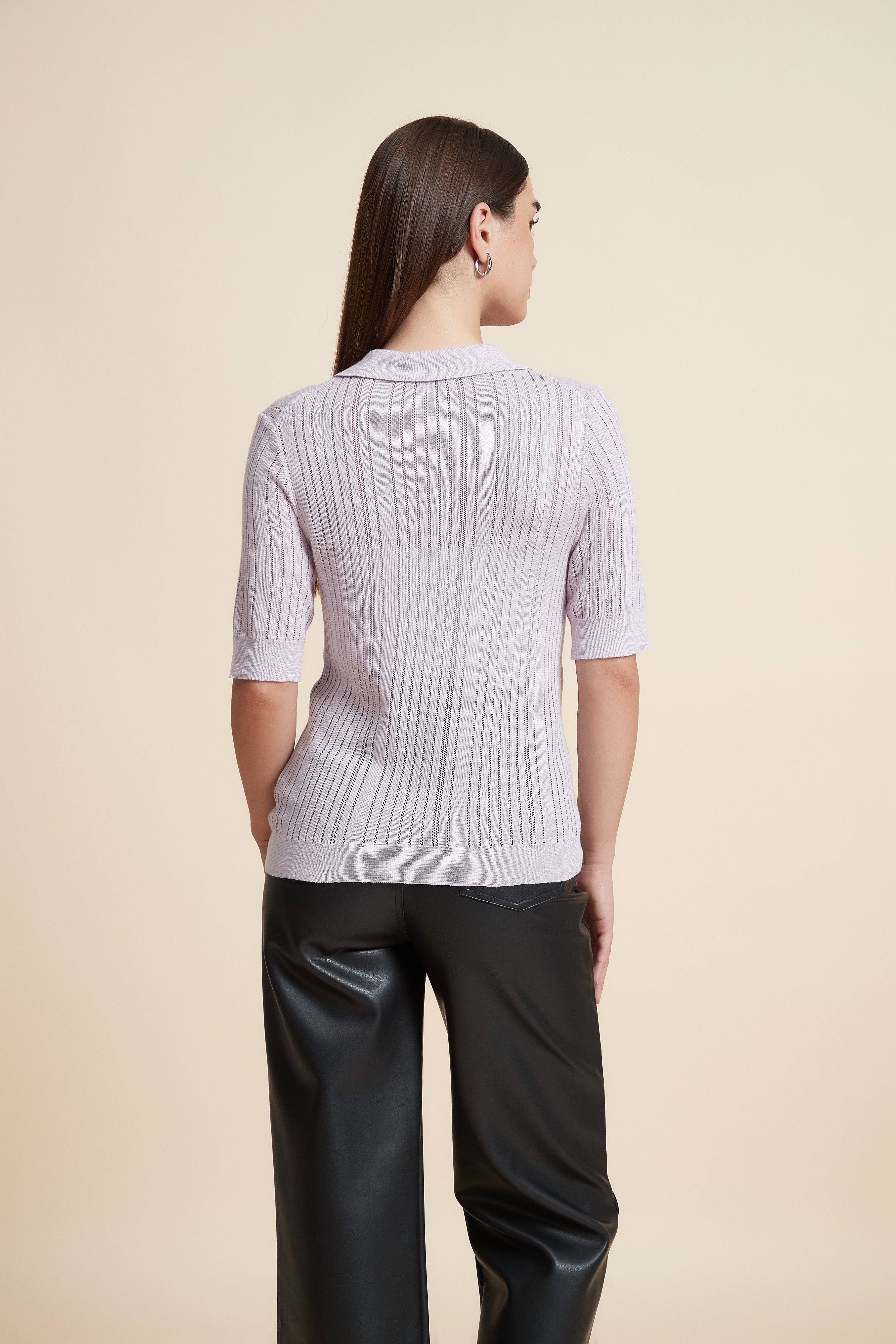 Plain Short Sleeve Shirt Collar Blouse