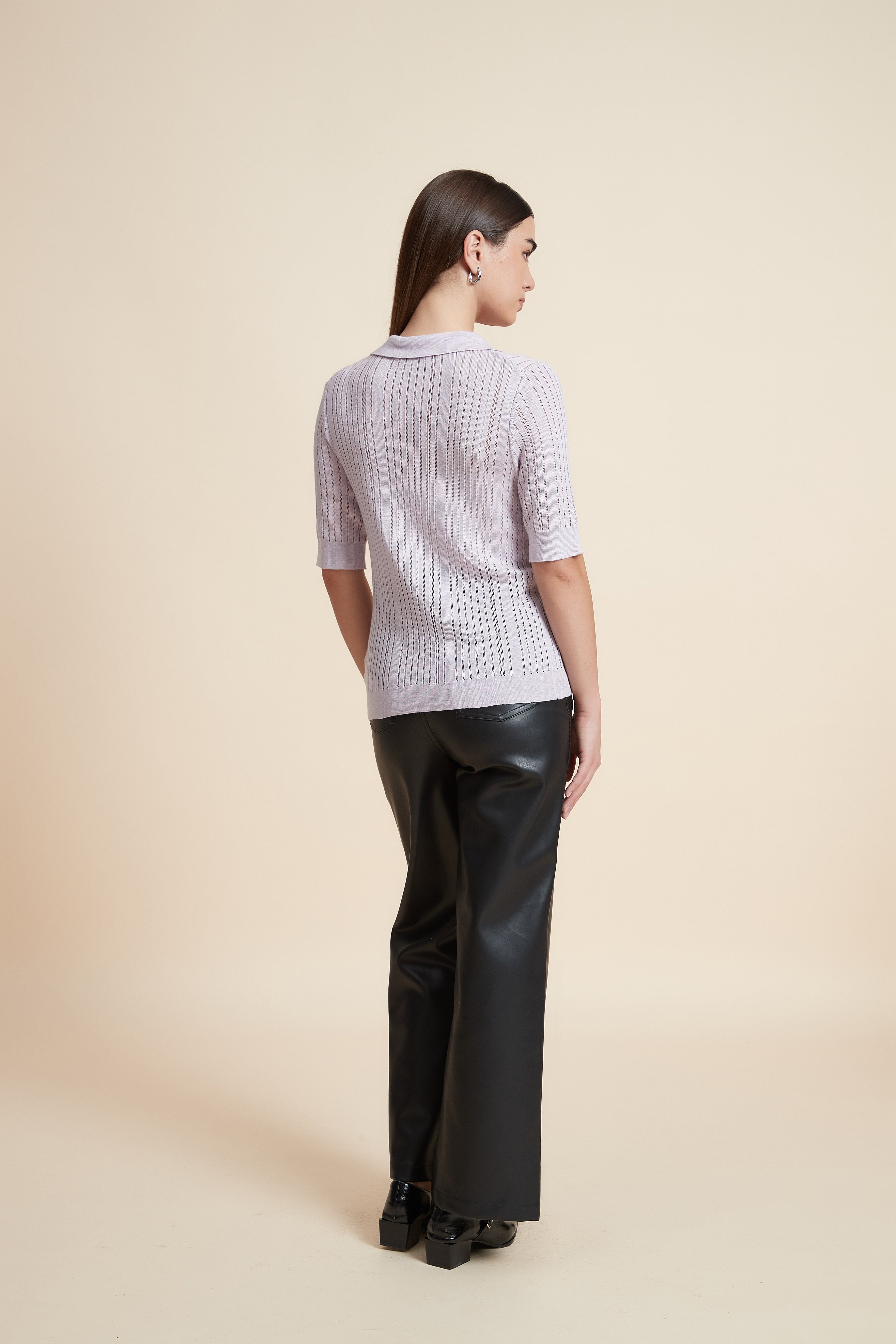 Plain Short Sleeve Shirt Collar Blouse