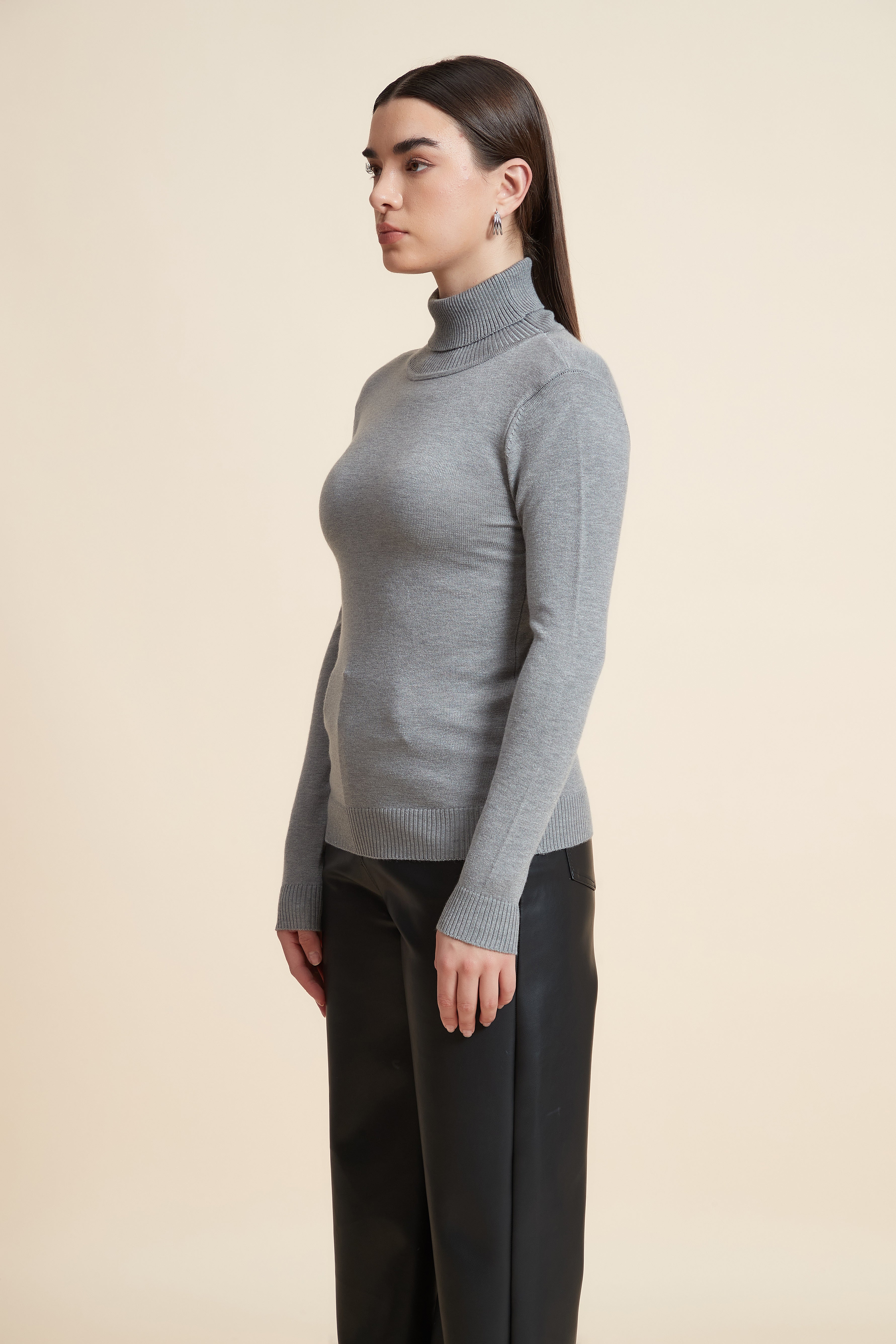 Long Sleeve Solid Blouse with High Neck