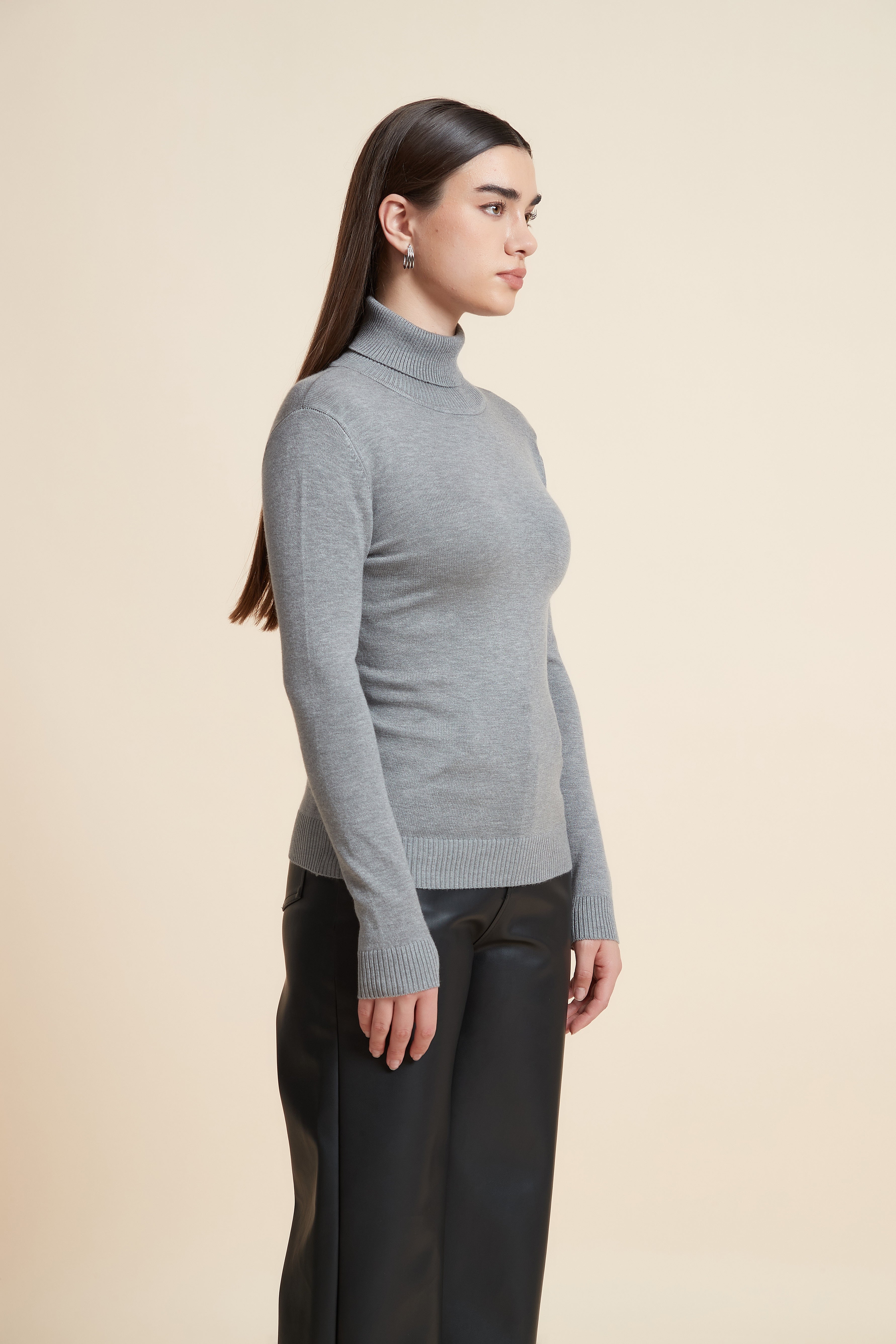 Long Sleeve Solid Blouse with High Neck