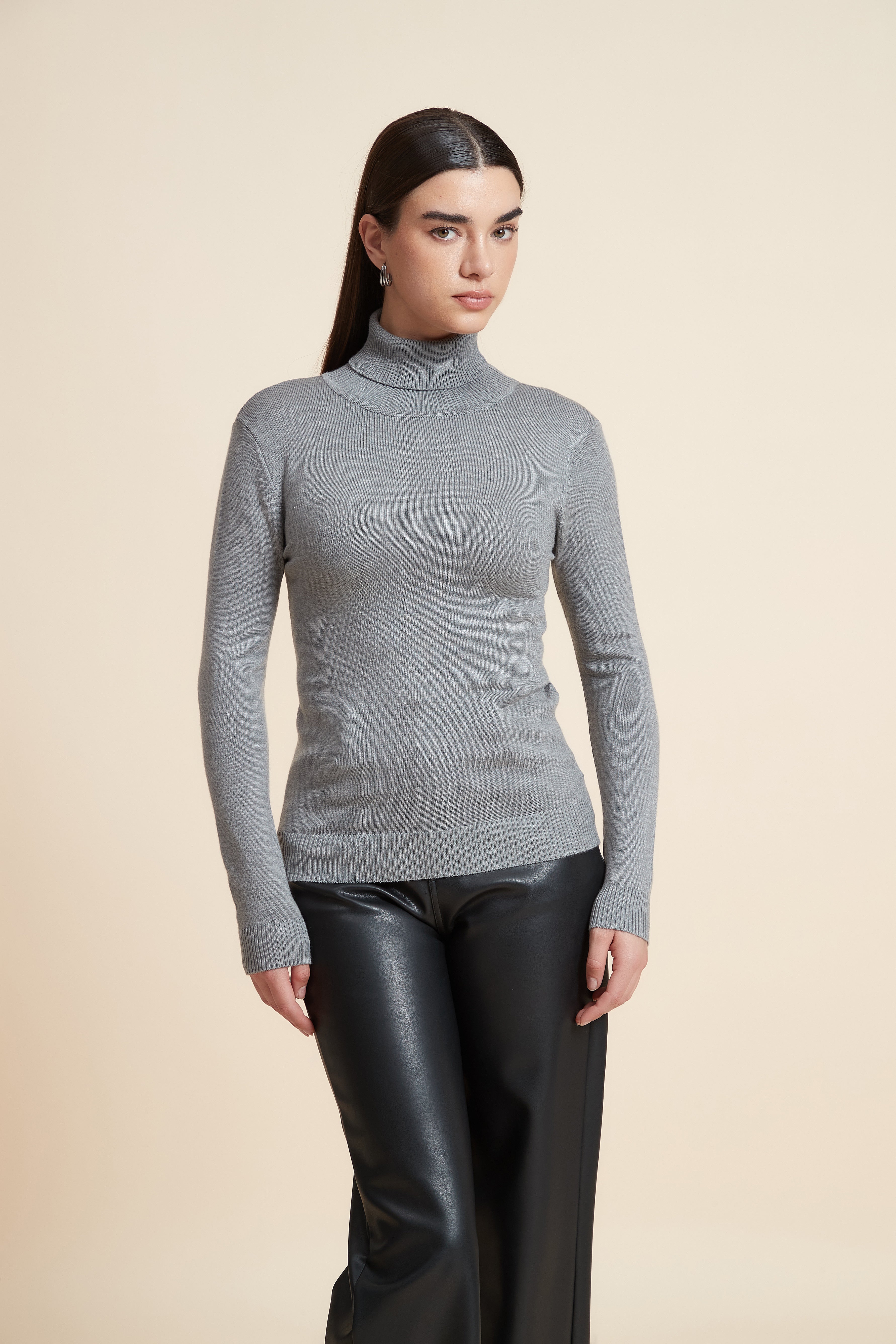 Long Sleeve Solid Blouse with High Neck