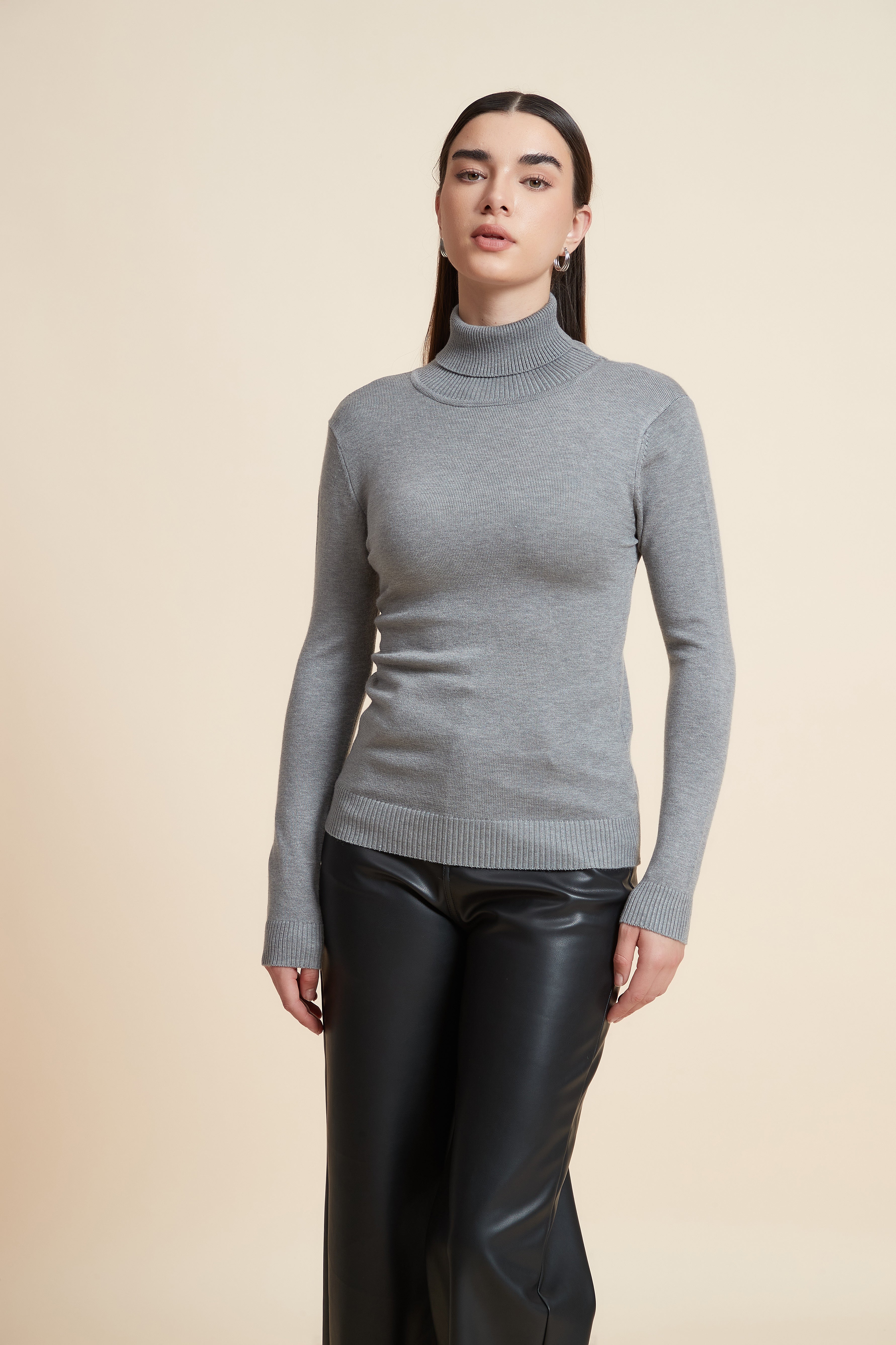 Long Sleeve Solid Blouse with High Neck