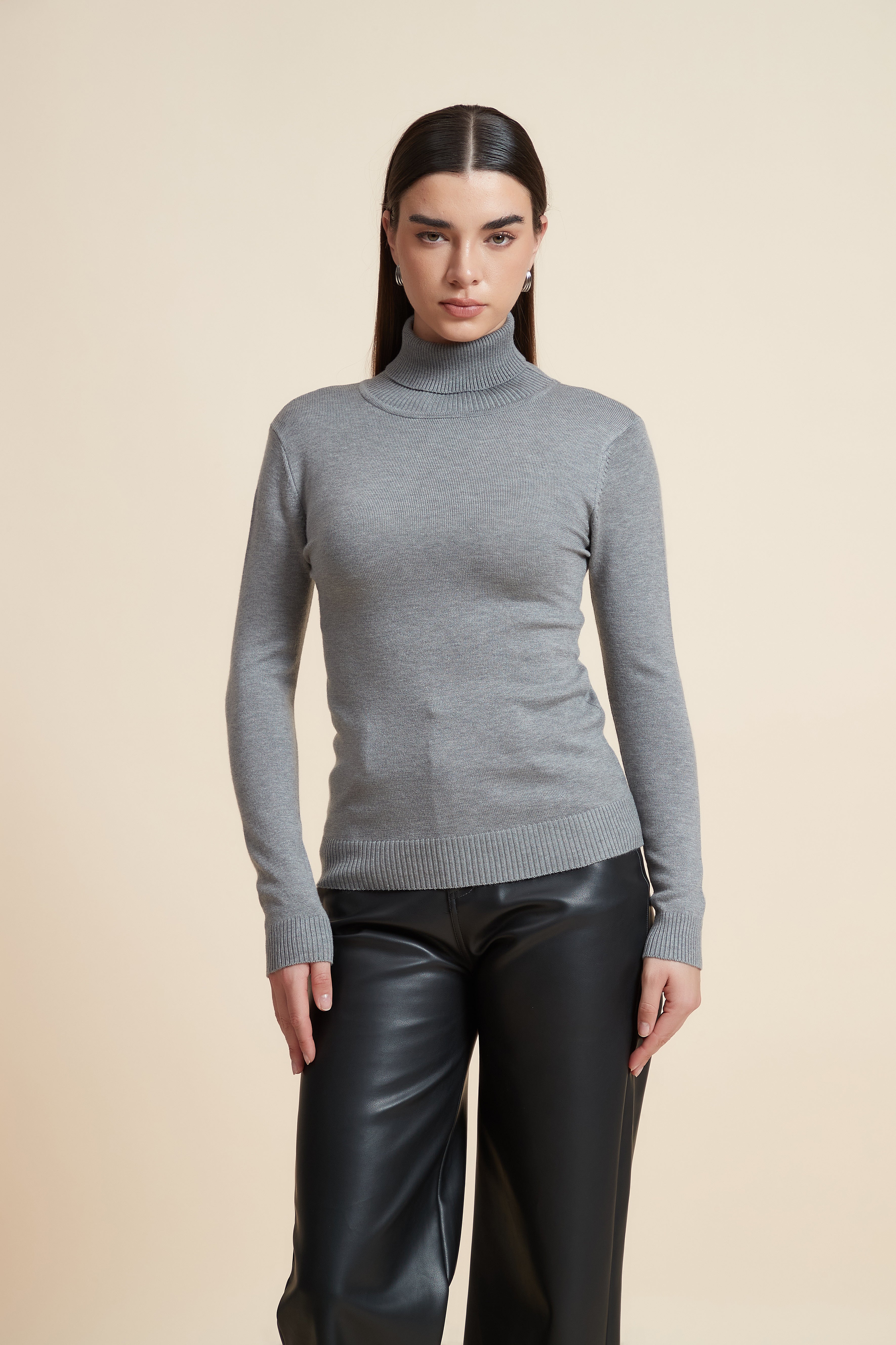 Long Sleeve Solid Blouse with High Neck