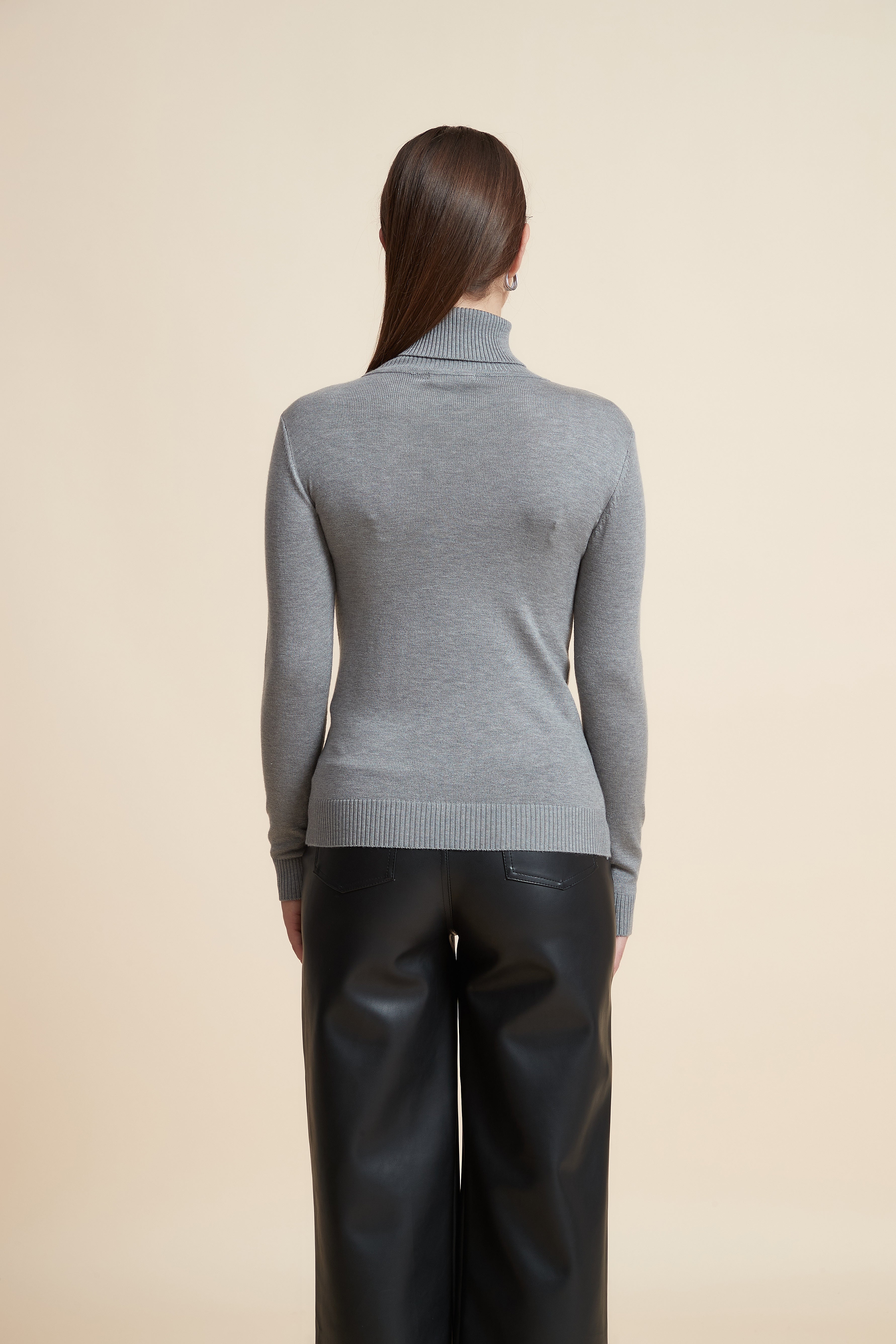 Long Sleeve Solid Blouse with High Neck