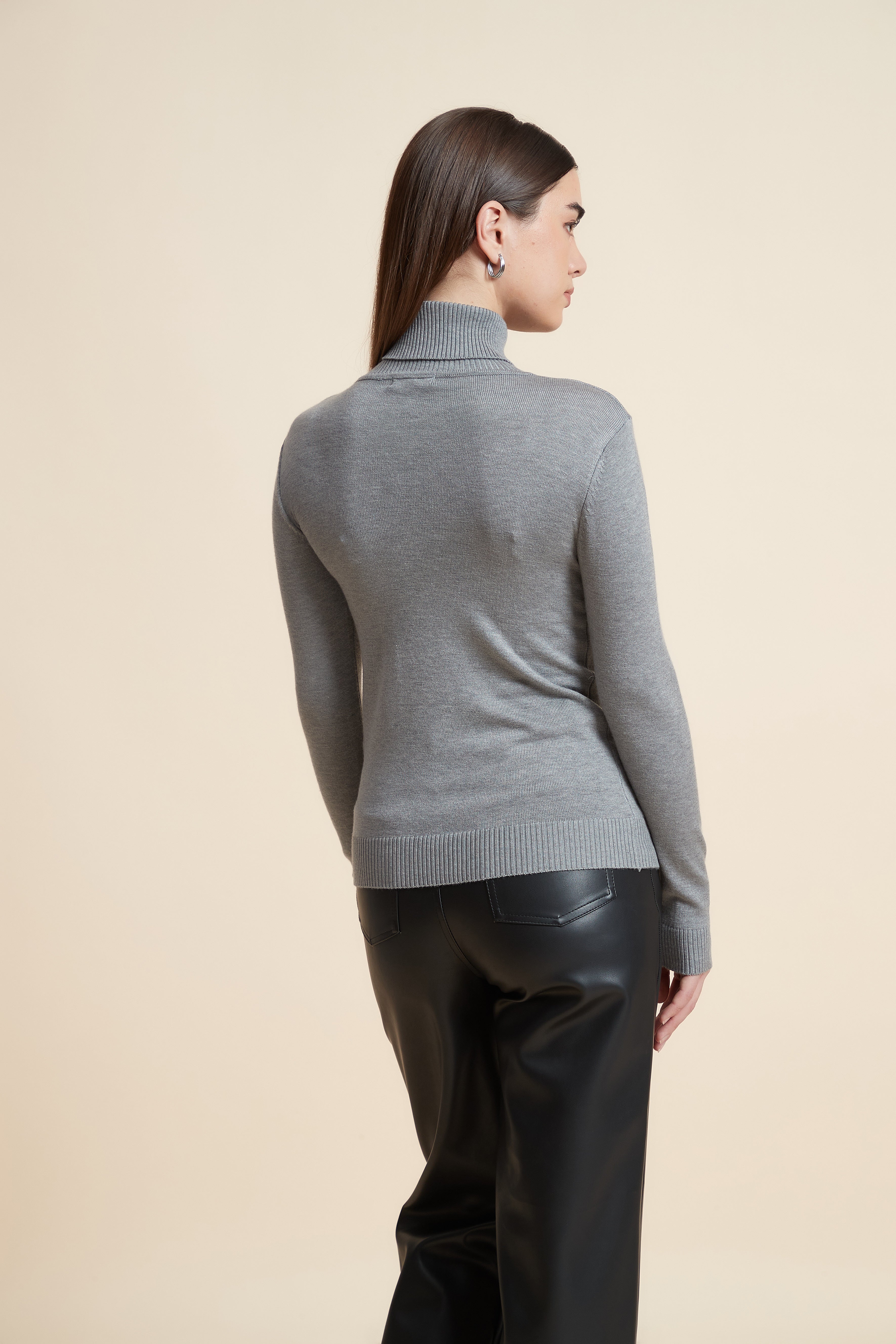 Long Sleeve Solid Blouse with High Neck