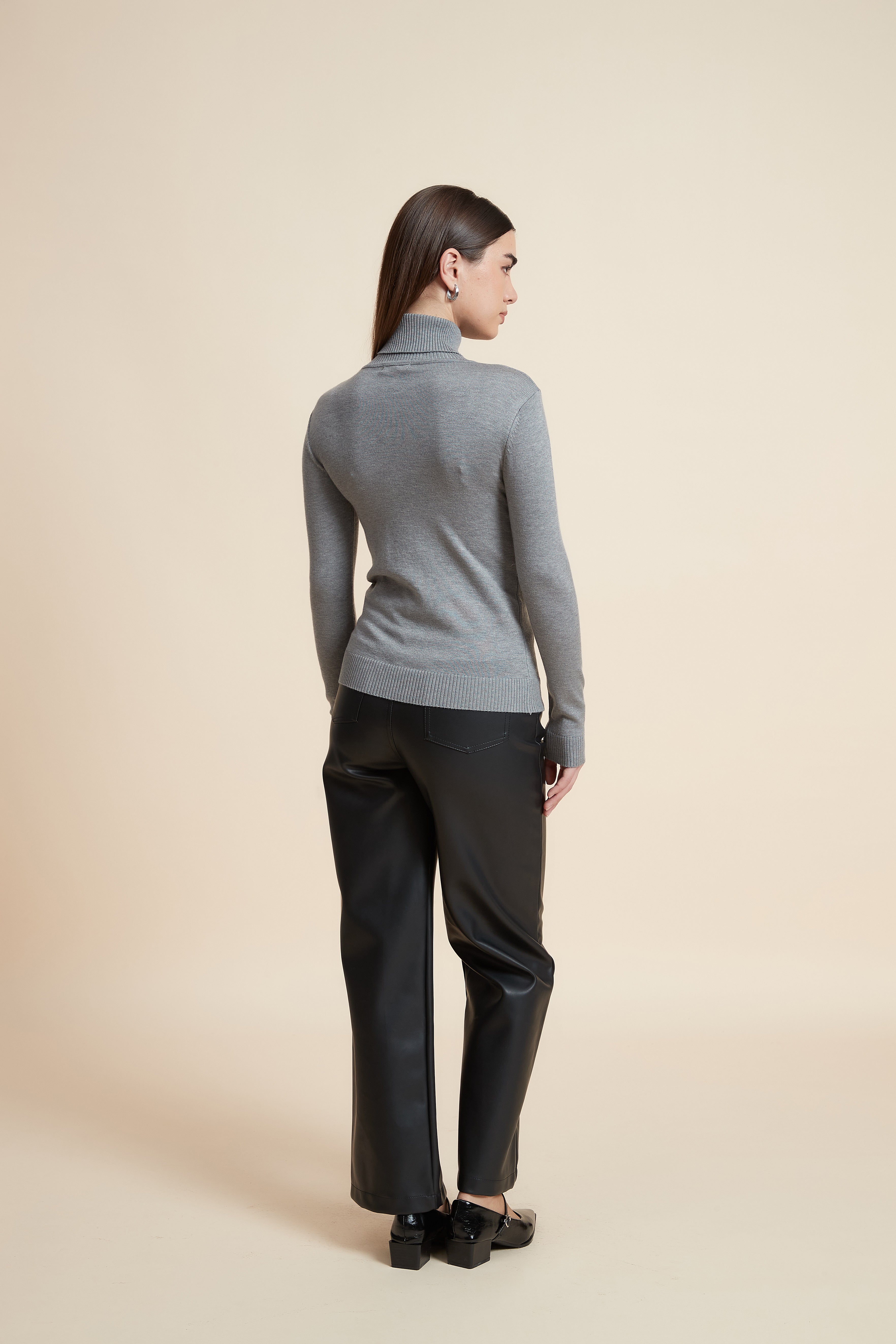 Long Sleeve Solid Blouse with High Neck