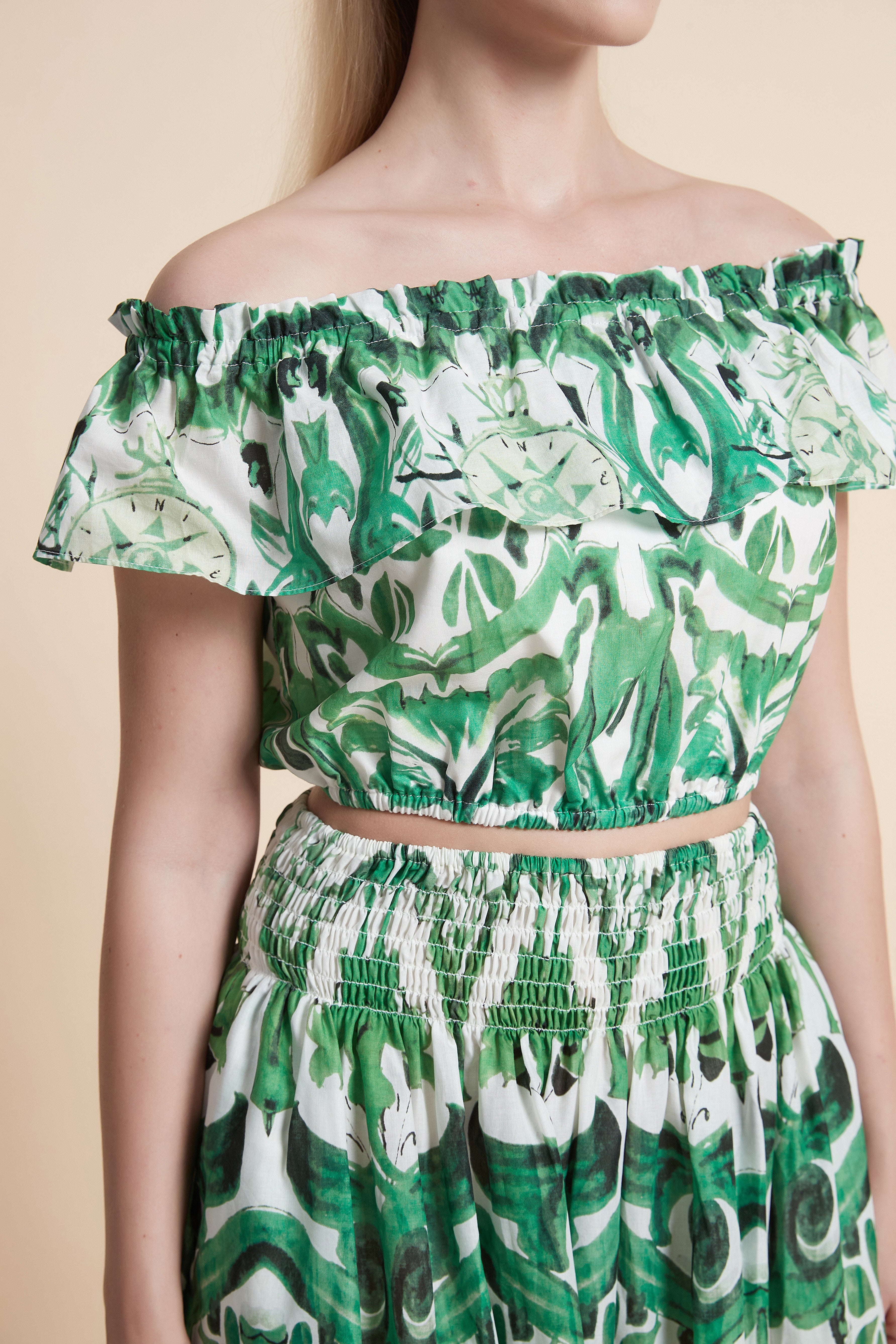 Patterned Short-Sleeve Midi Dress