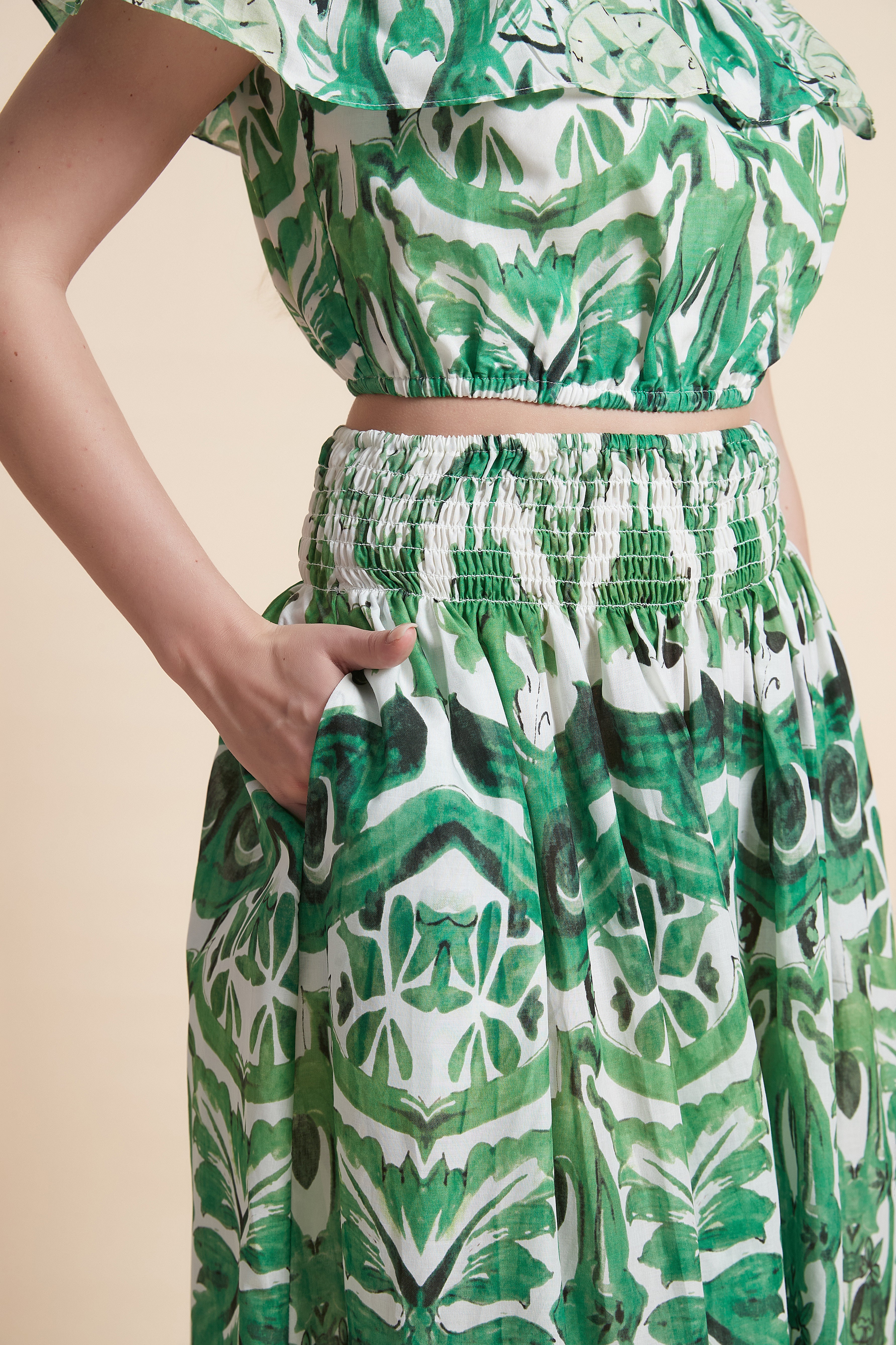 Patterned Short-Sleeve Midi Dress
