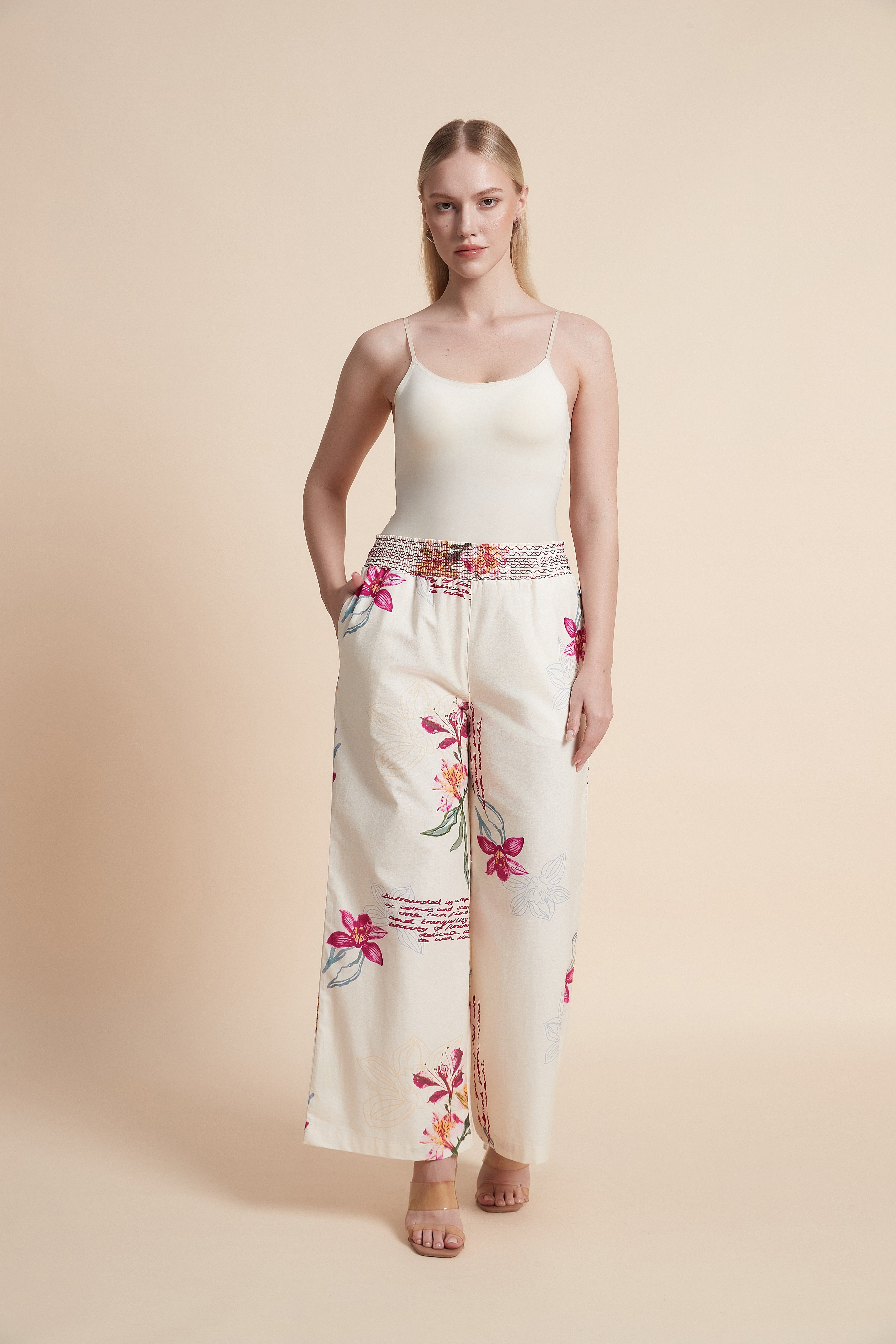 Wide-Leg Floral Trousers
