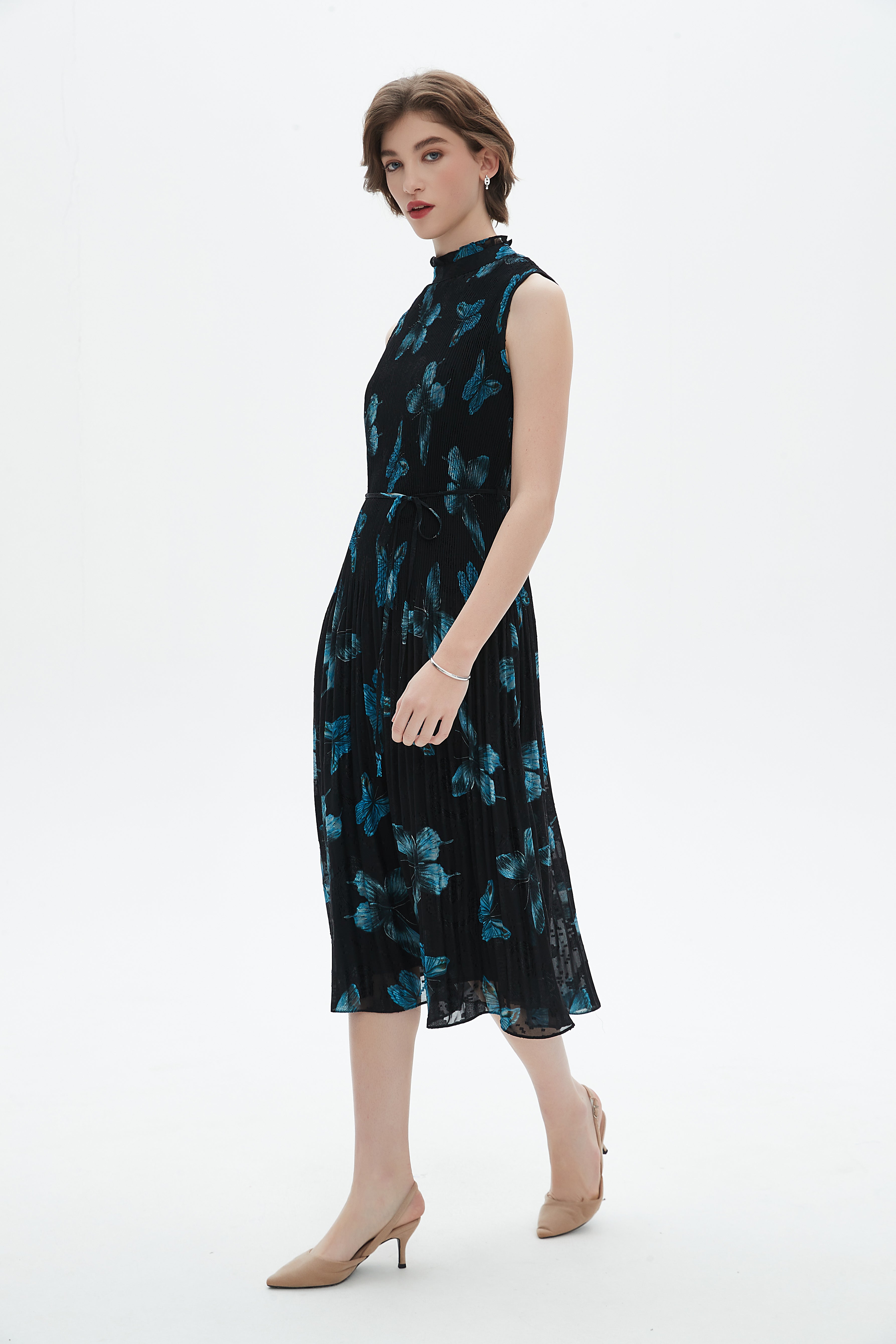 Ruffled Sleeveless Midi Dress
