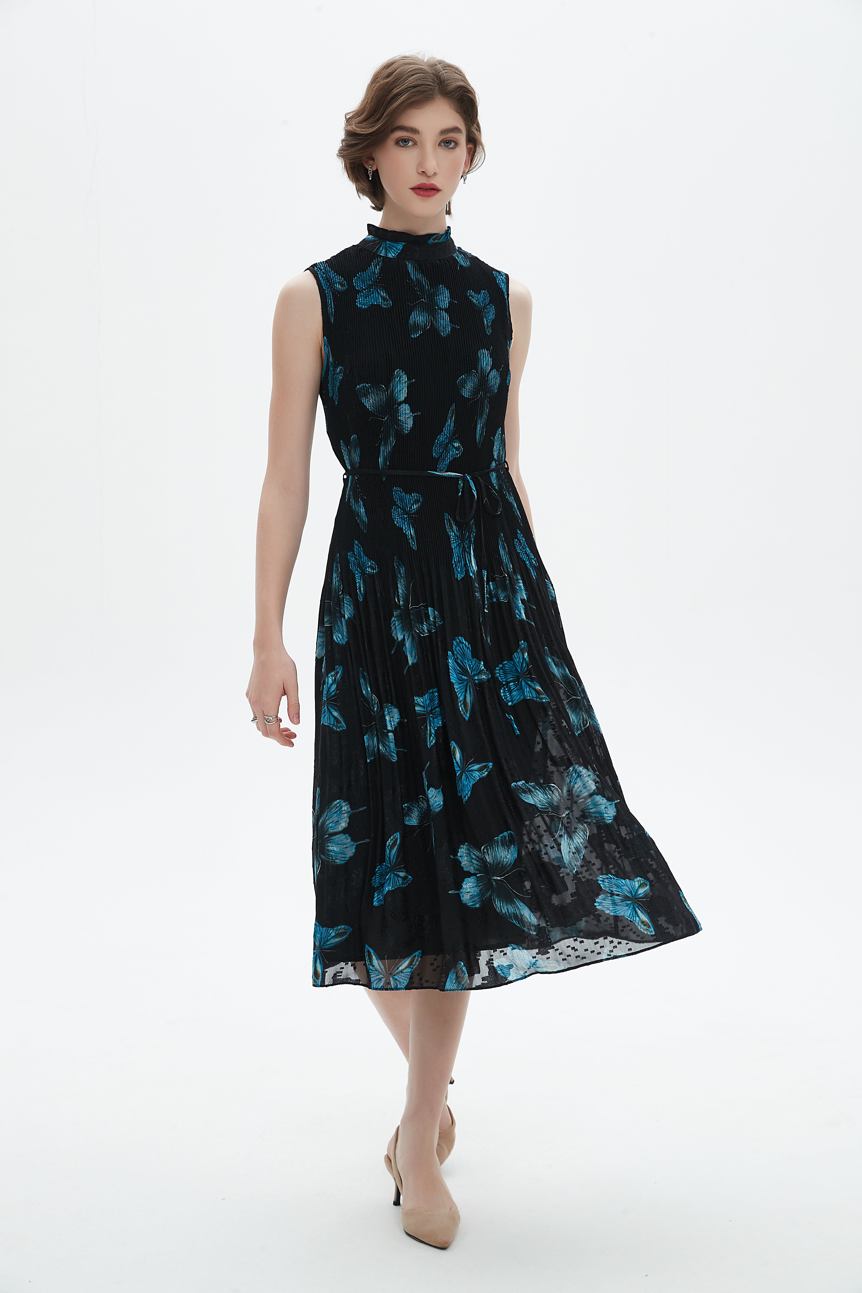 Ruffled Sleeveless Midi Dress