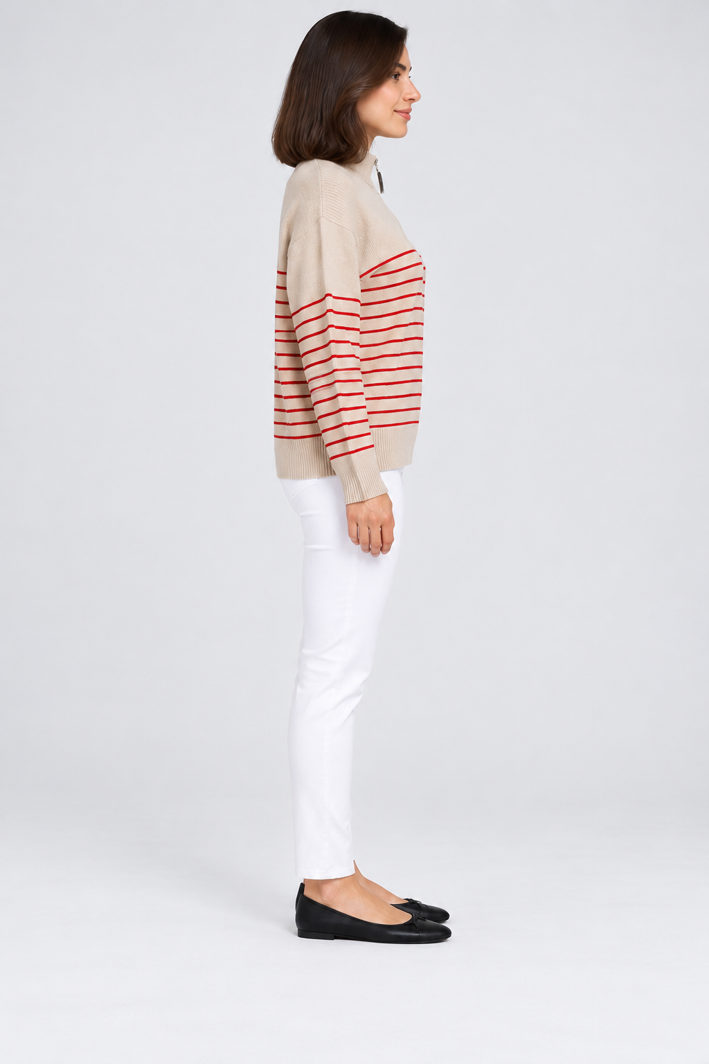 Striped Sweater with Half-Zip Neck