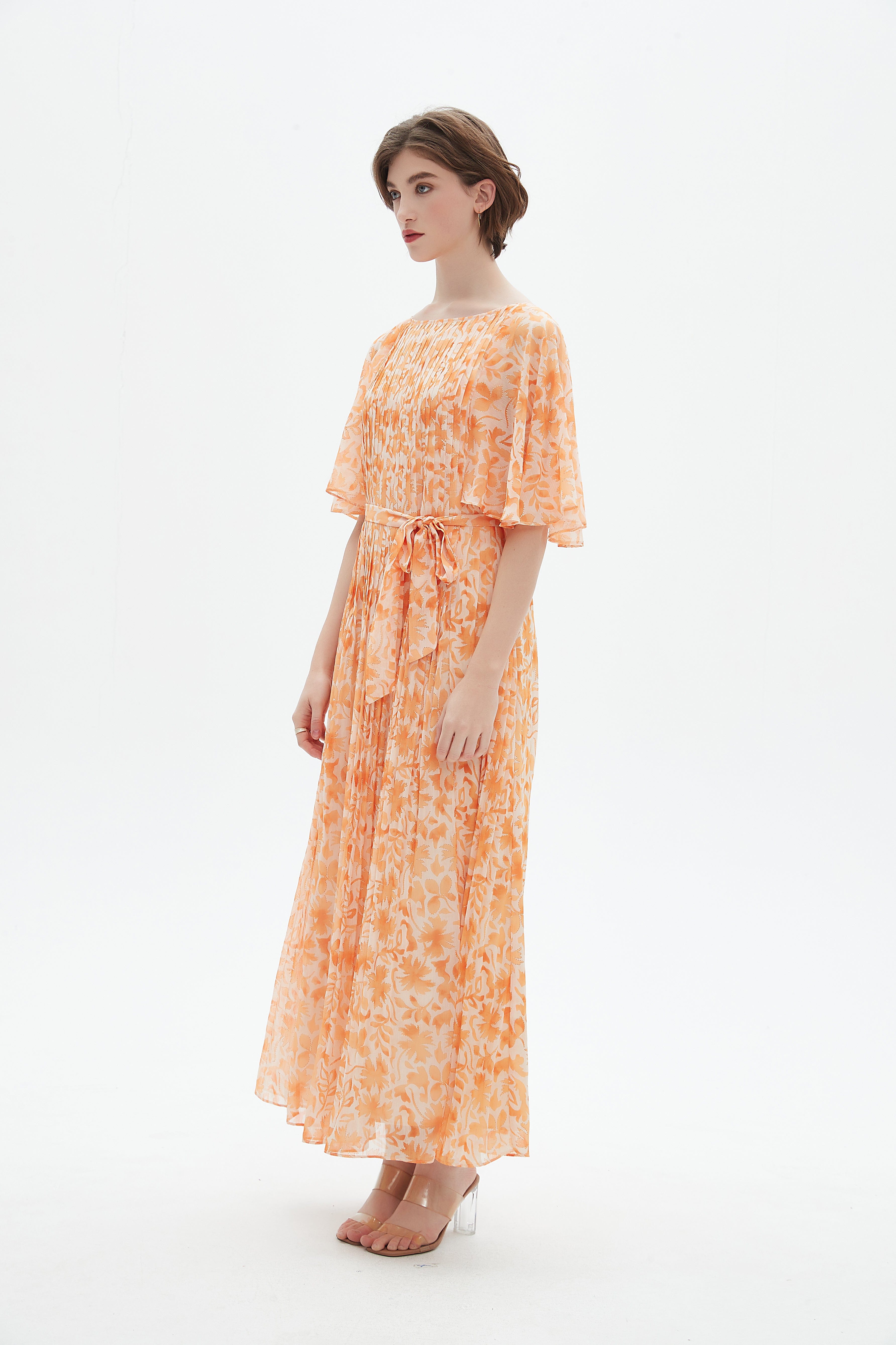 Patterned Maxi Dress With Short Sleeves