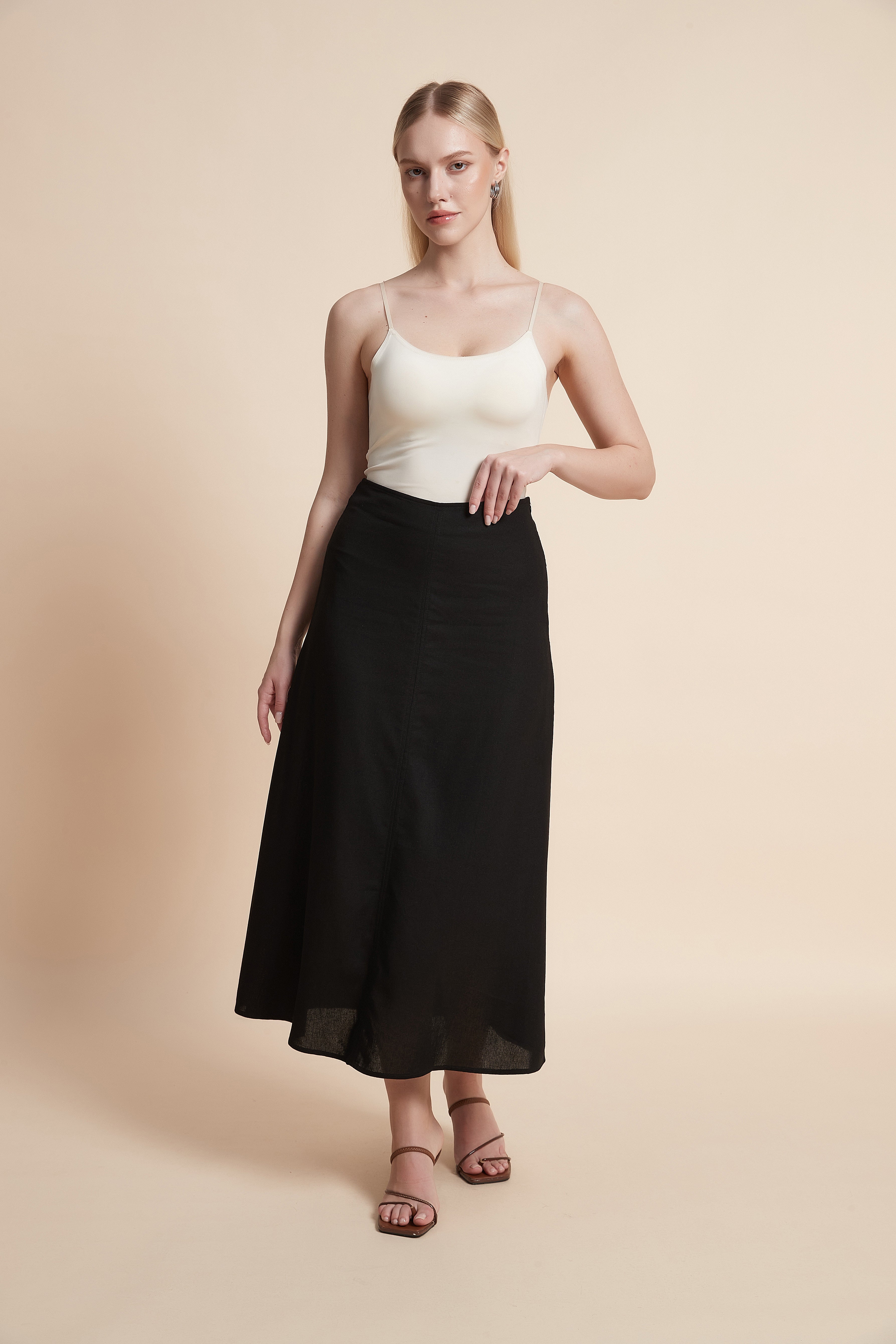 Plain Wide Midi Skirt
