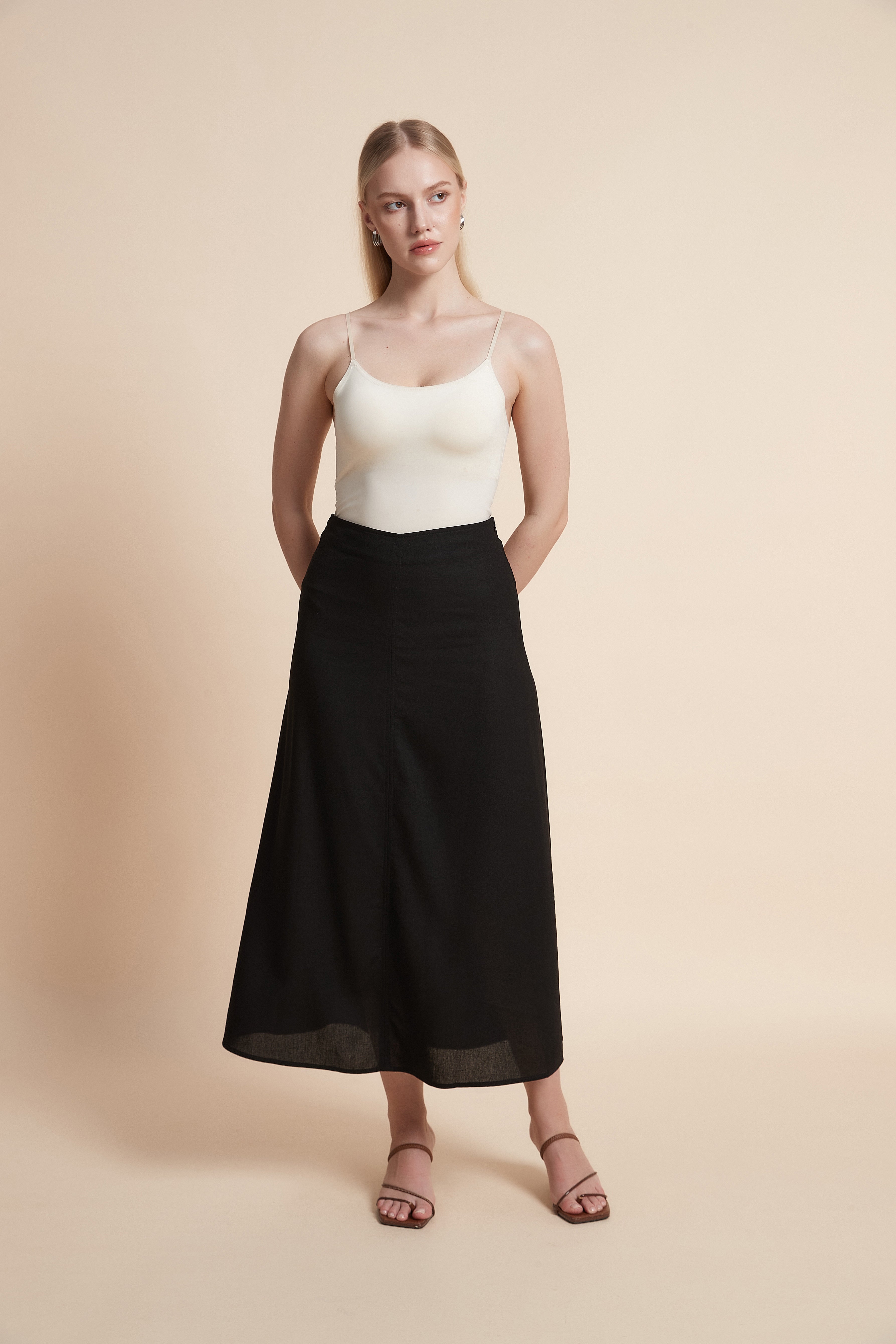 Plain Wide Midi Skirt