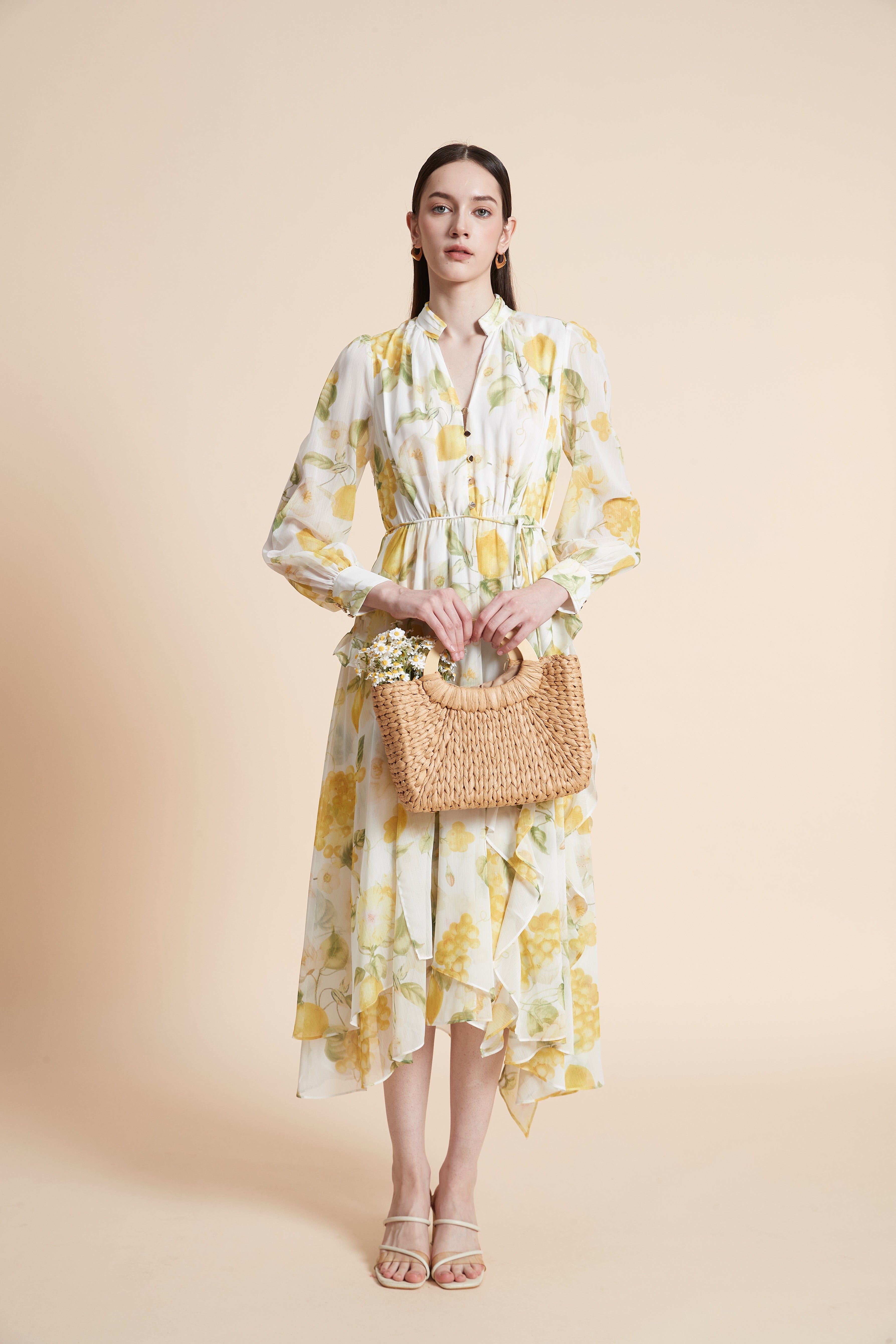 Floral Midi Dress with Long Sleeves