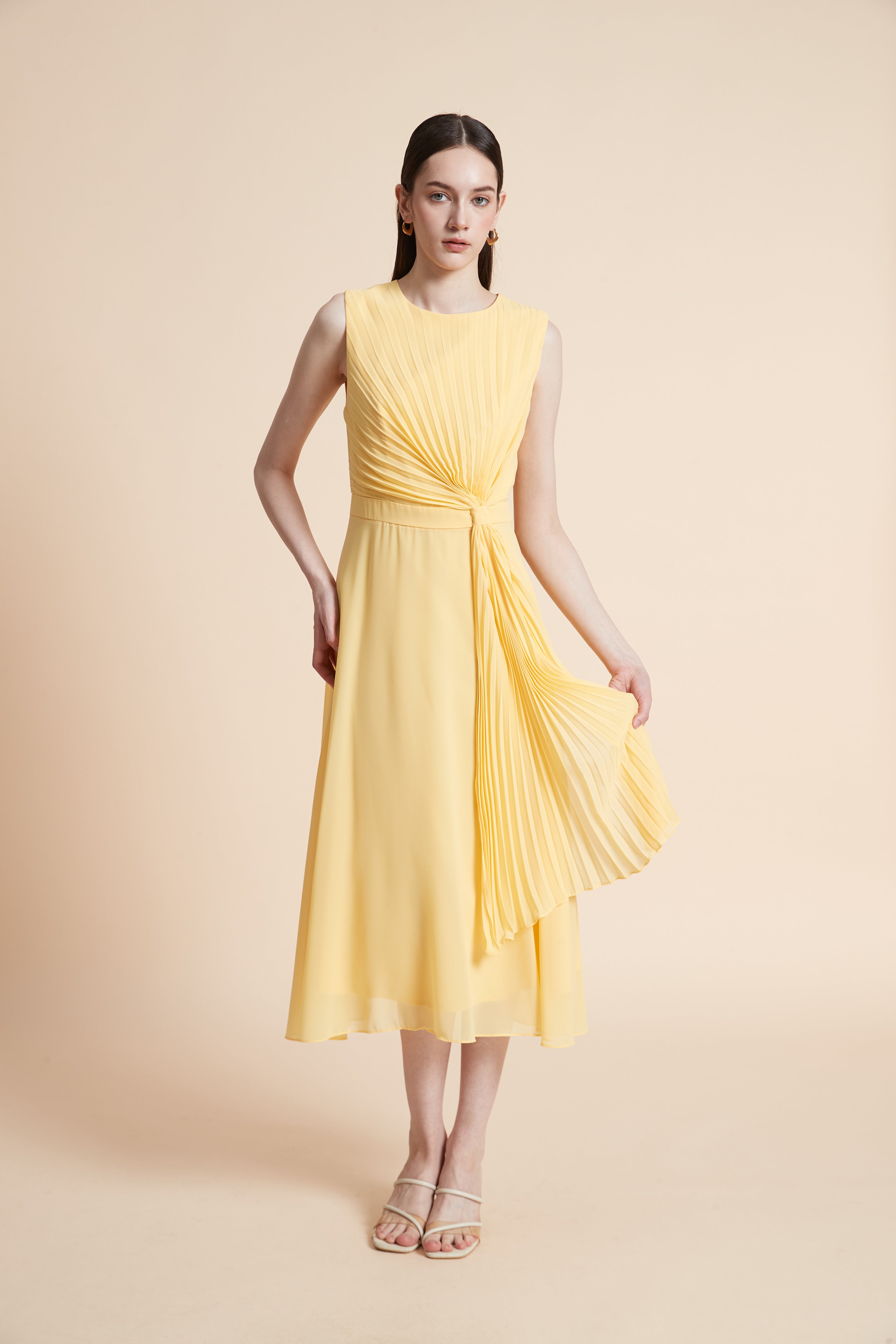 Sleeveless Pleated Midi Dress