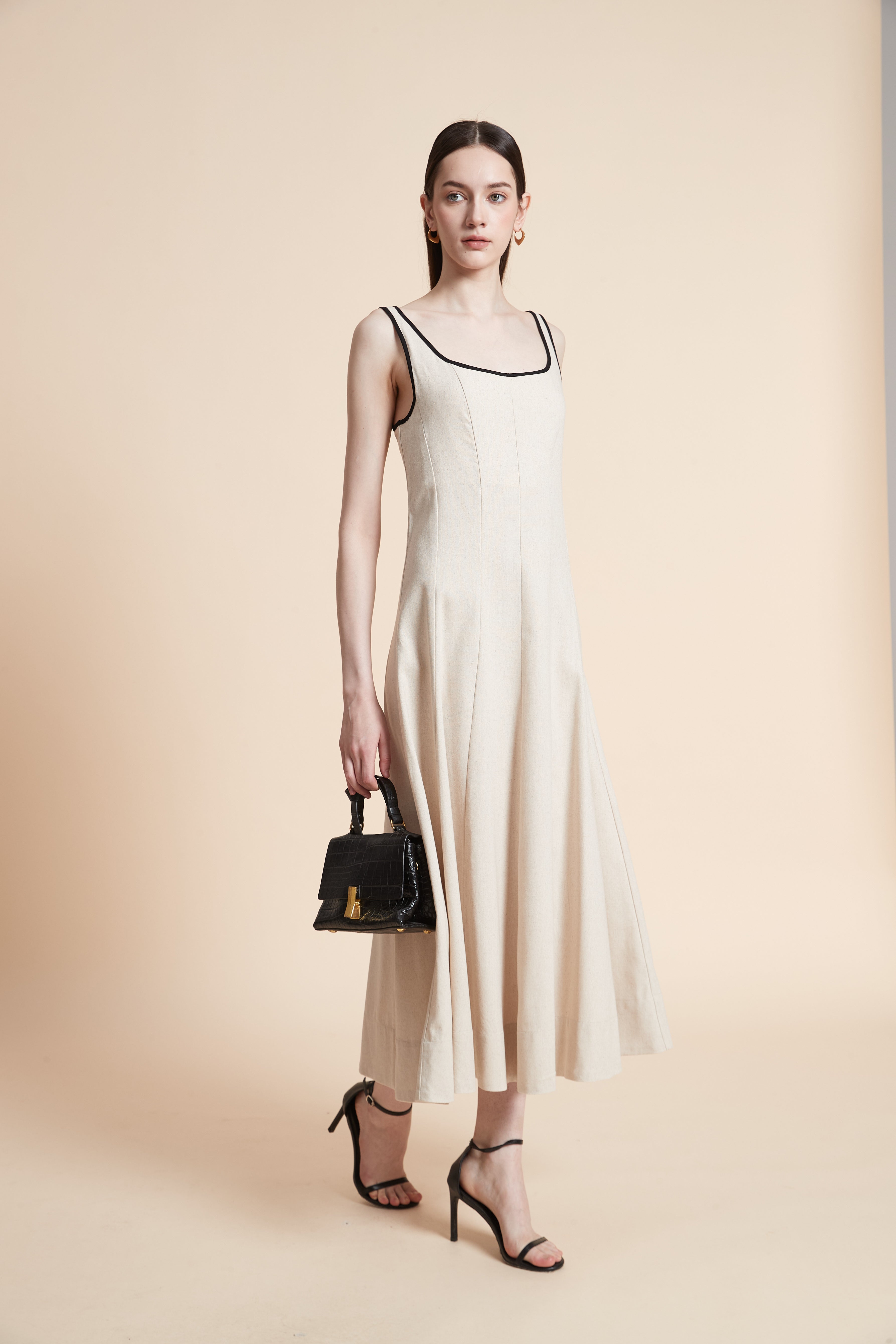 Solid Midi Dress with Straps