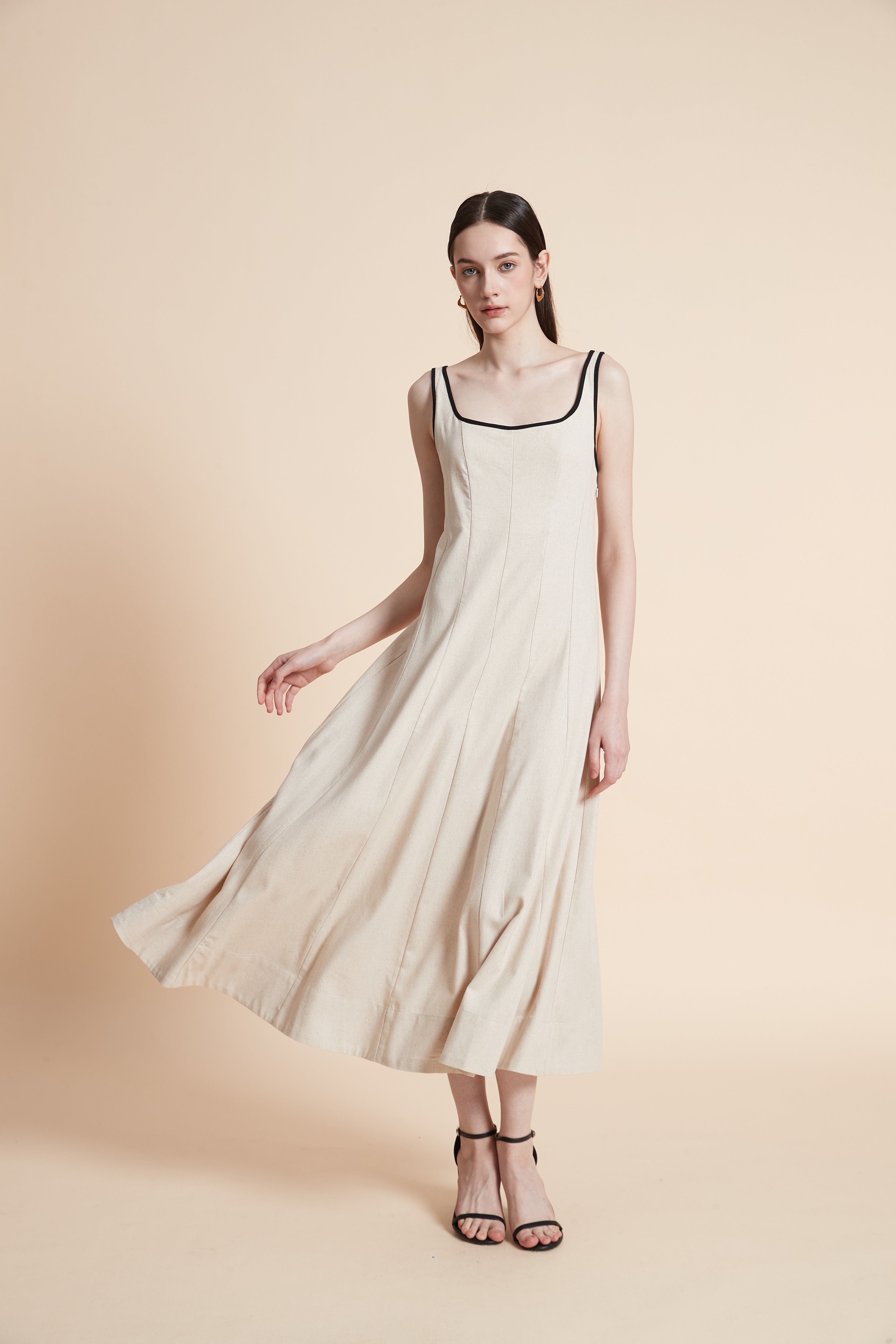 Solid Midi Dress with Straps