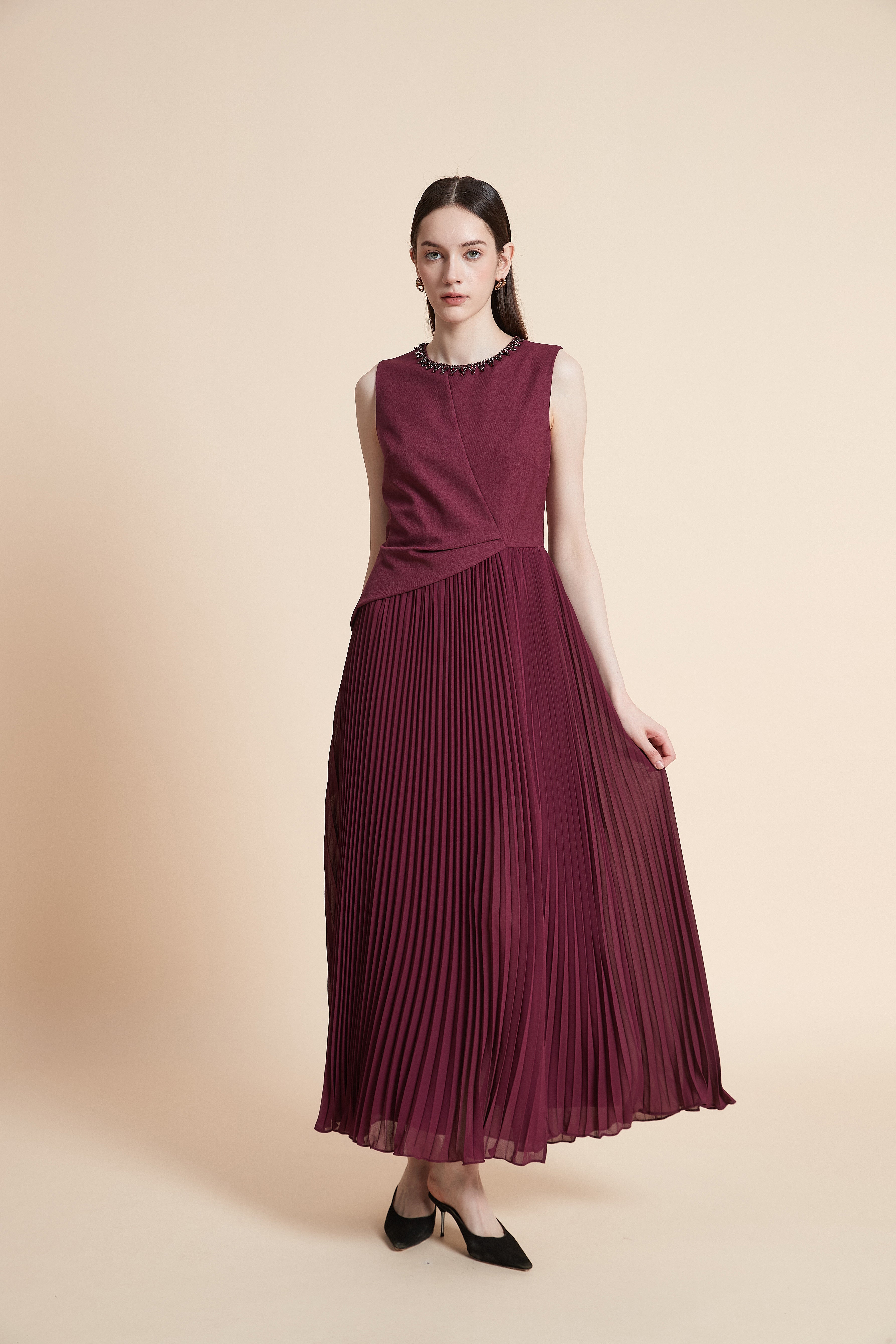 Pleated Sleeveless Maxi Dress