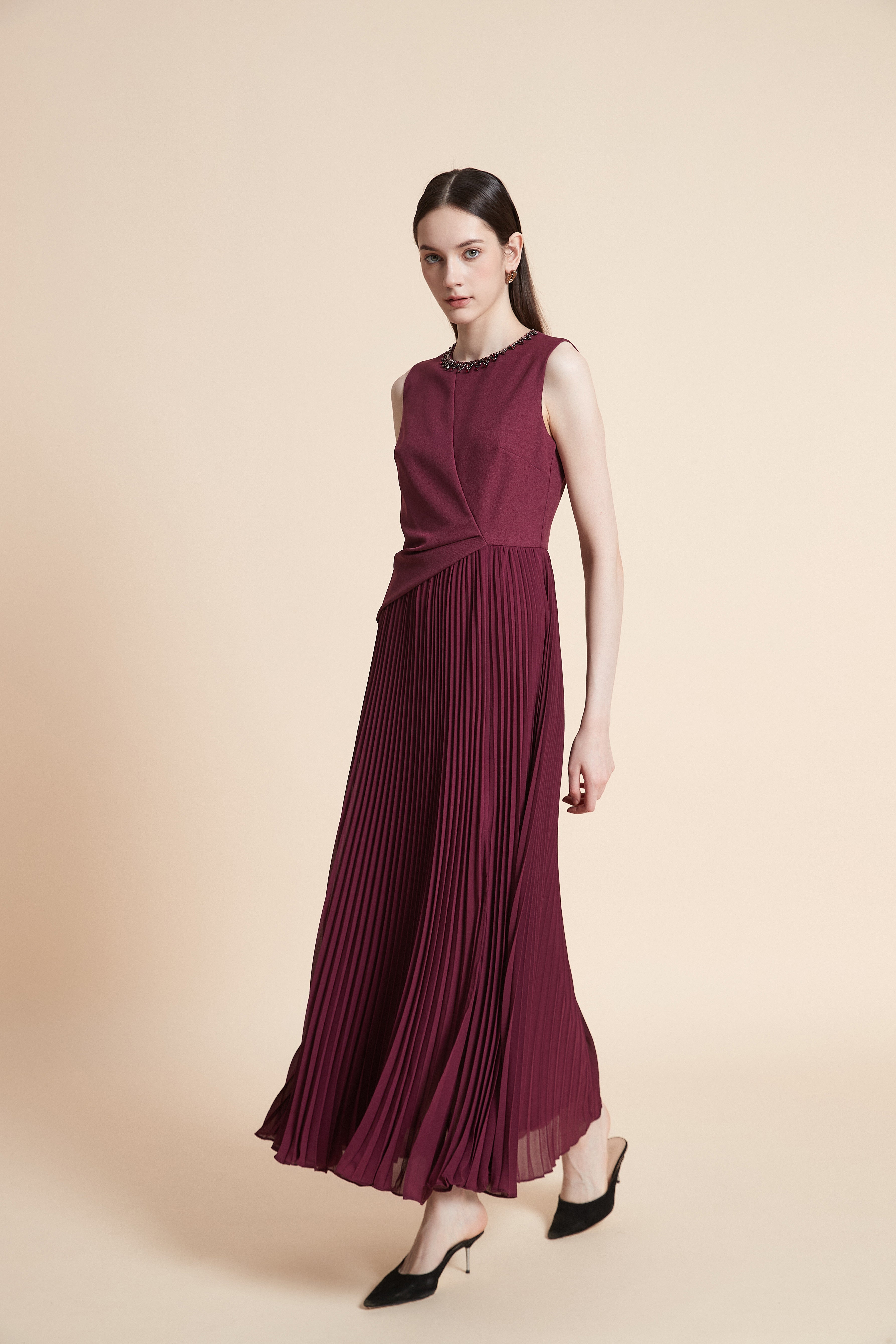 Pleated Sleeveless Maxi Dress