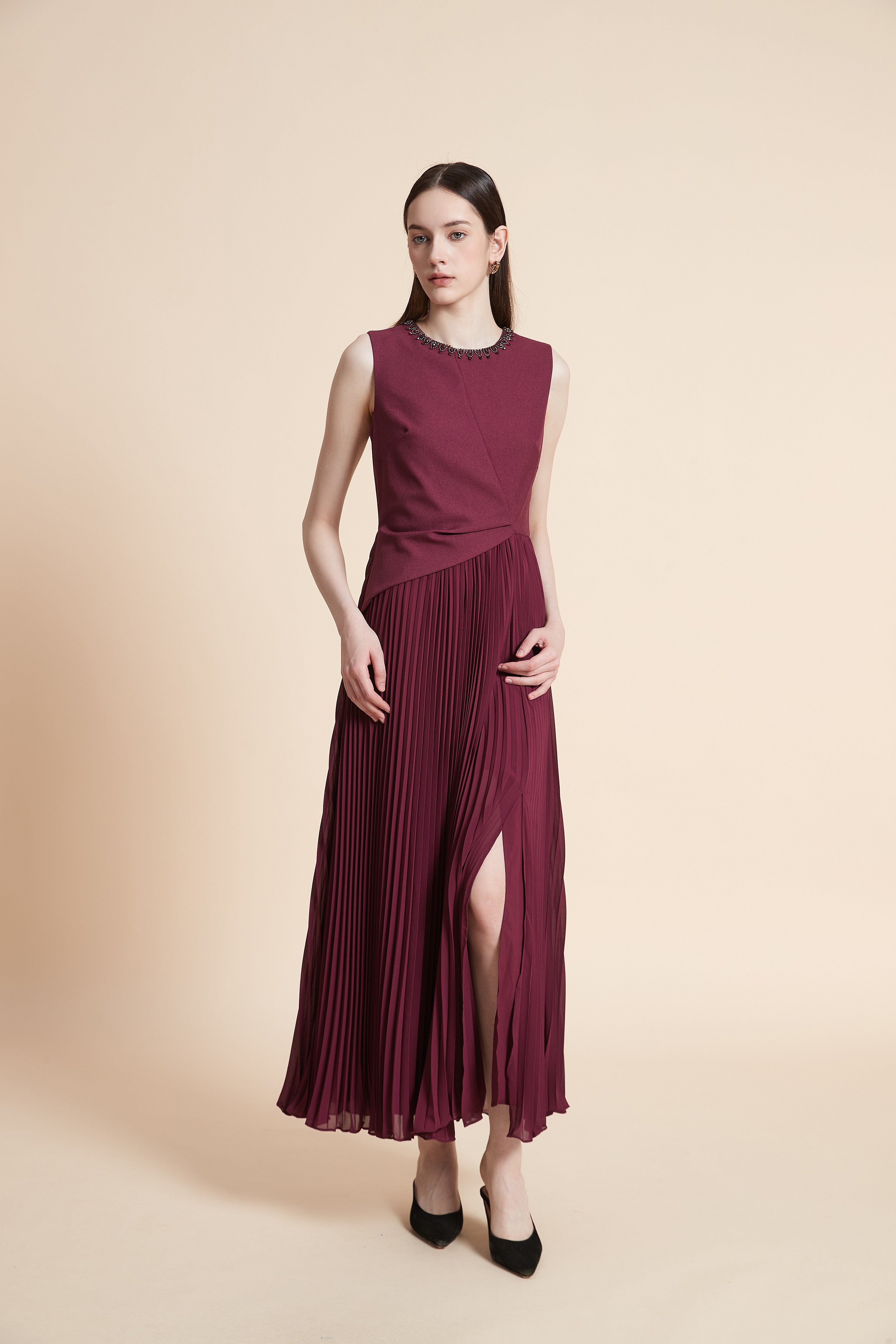 Pleated Sleeveless Maxi Dress