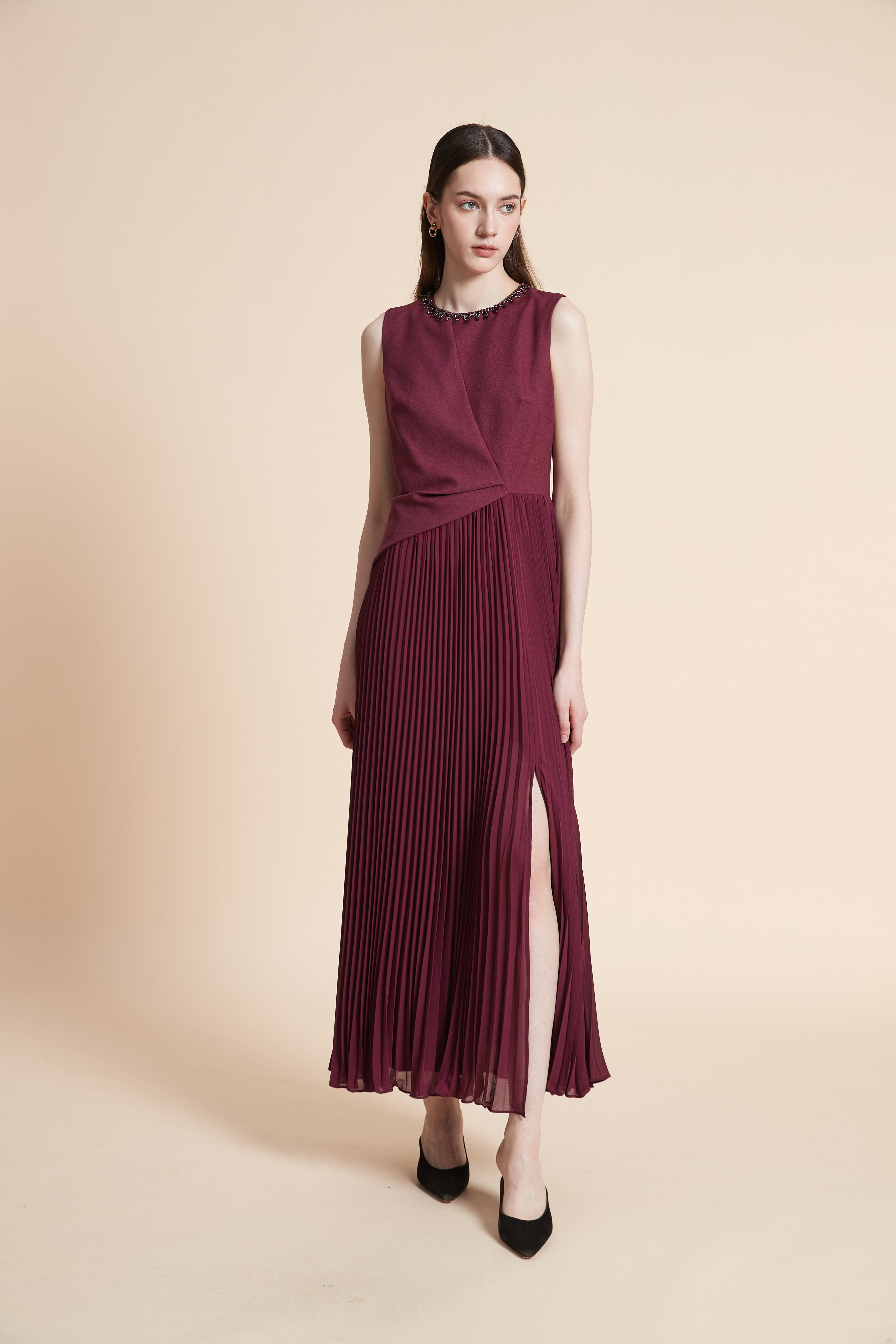 Pleated Sleeveless Maxi Dress
